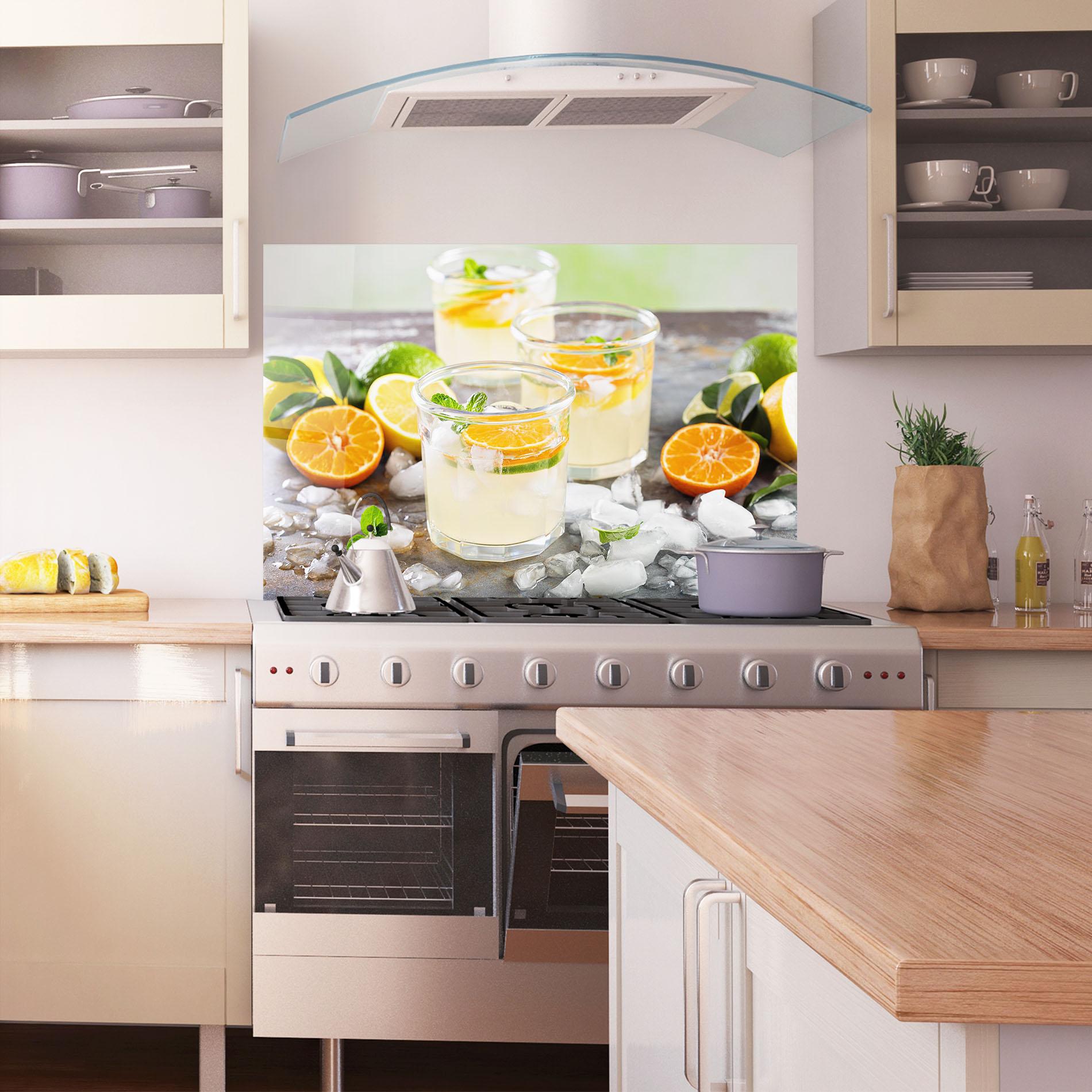 Стъклен панел за кухня Citrus Fruit Lemonade mockup 1
