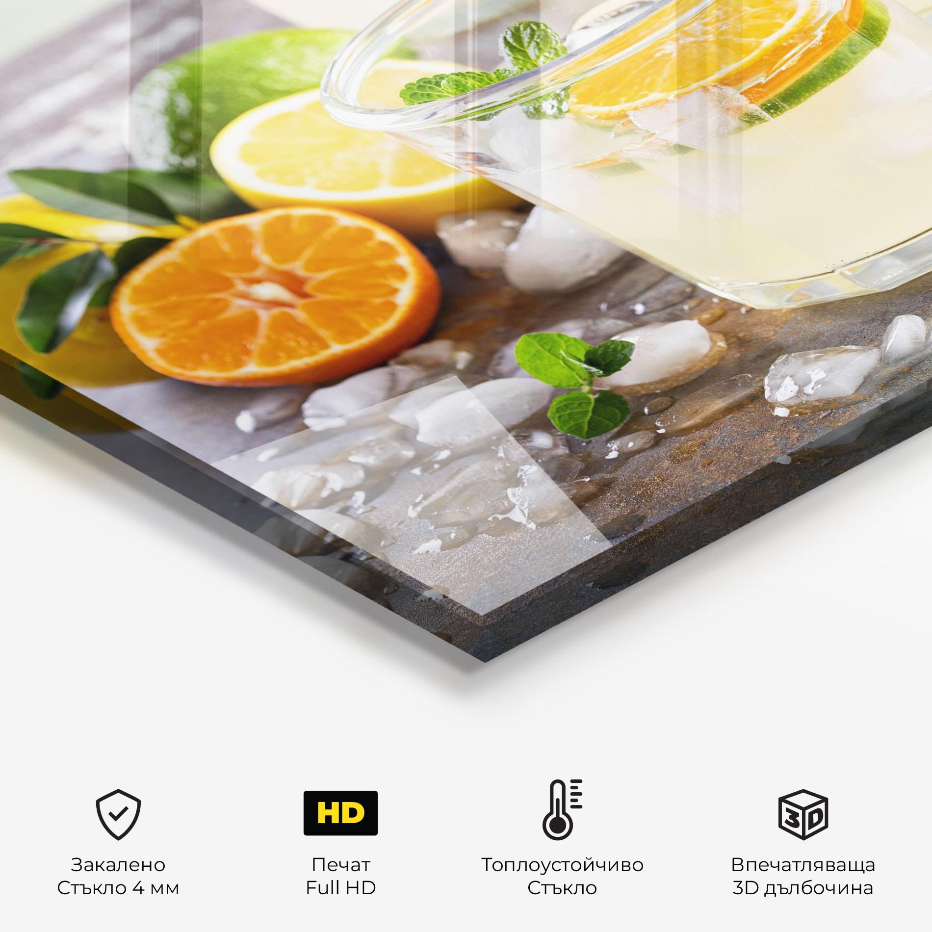 Стъклен панел за кухня Citrus Fruit Lemonade mockup 2