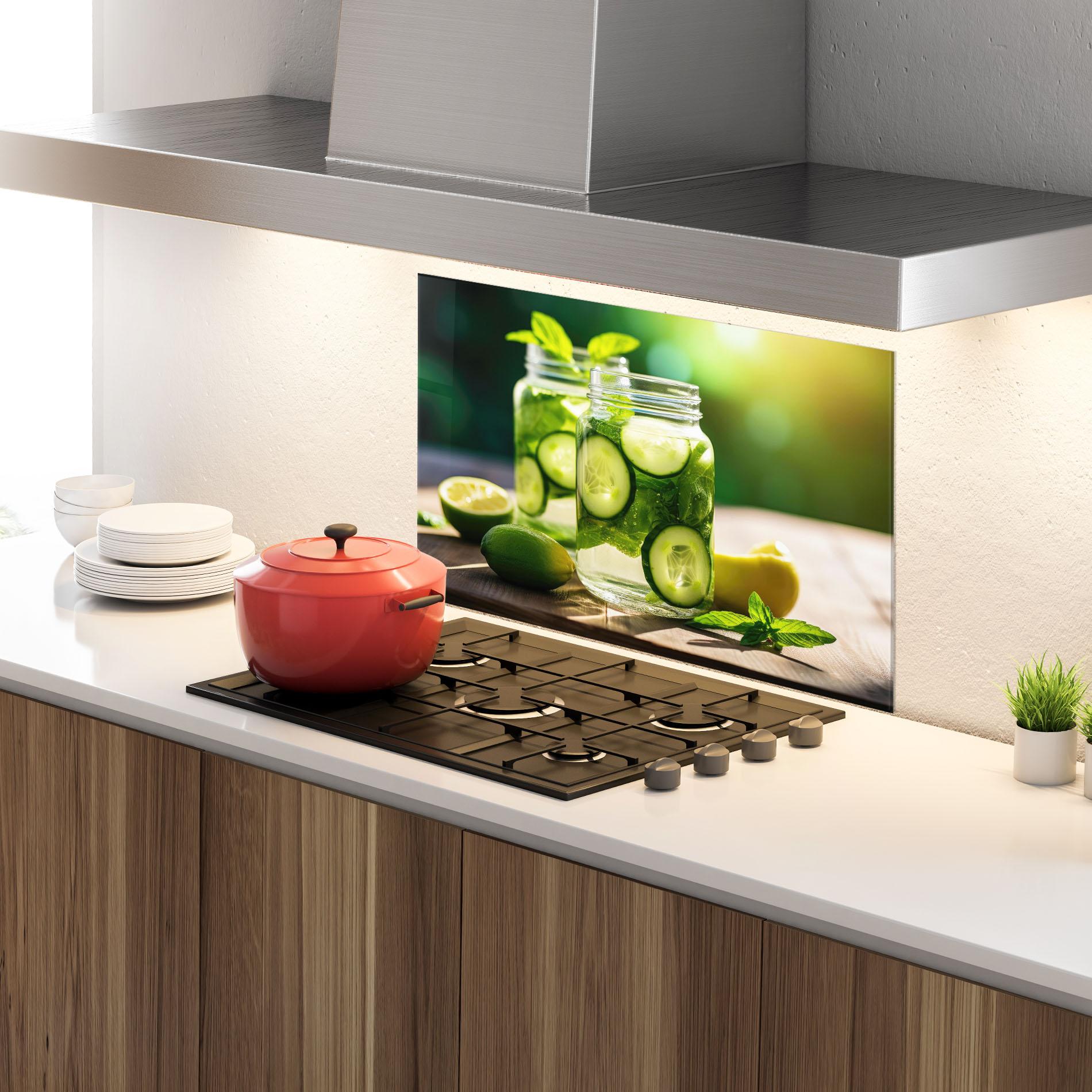 Стъклен панел за кухня Cold Drink Cucumber mockup 4