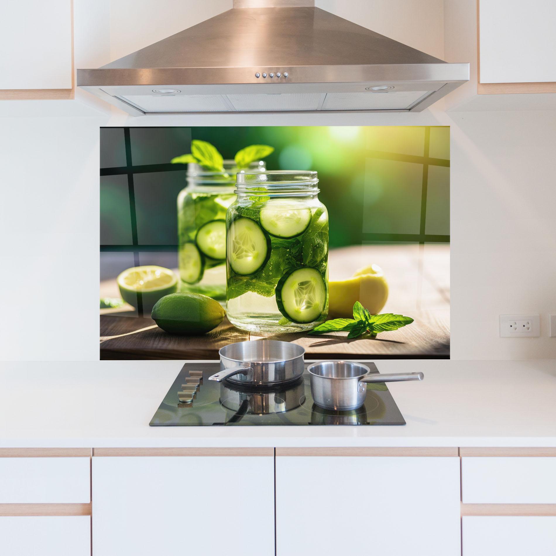 Стъклен панел за кухня Cold Drink Cucumber mockup 5