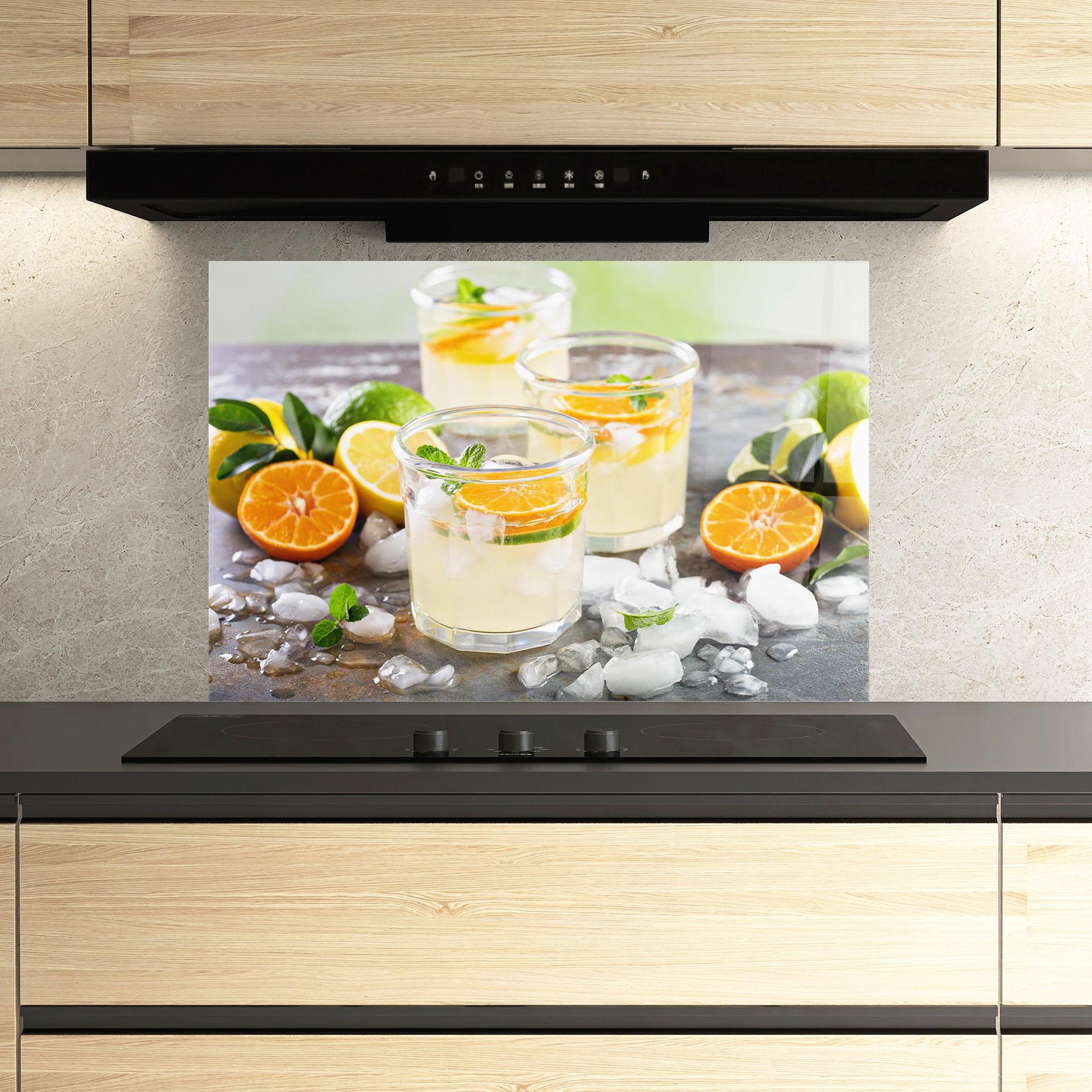 Стъклен панел за кухня Citrus Fruit Lemonade mockup 3