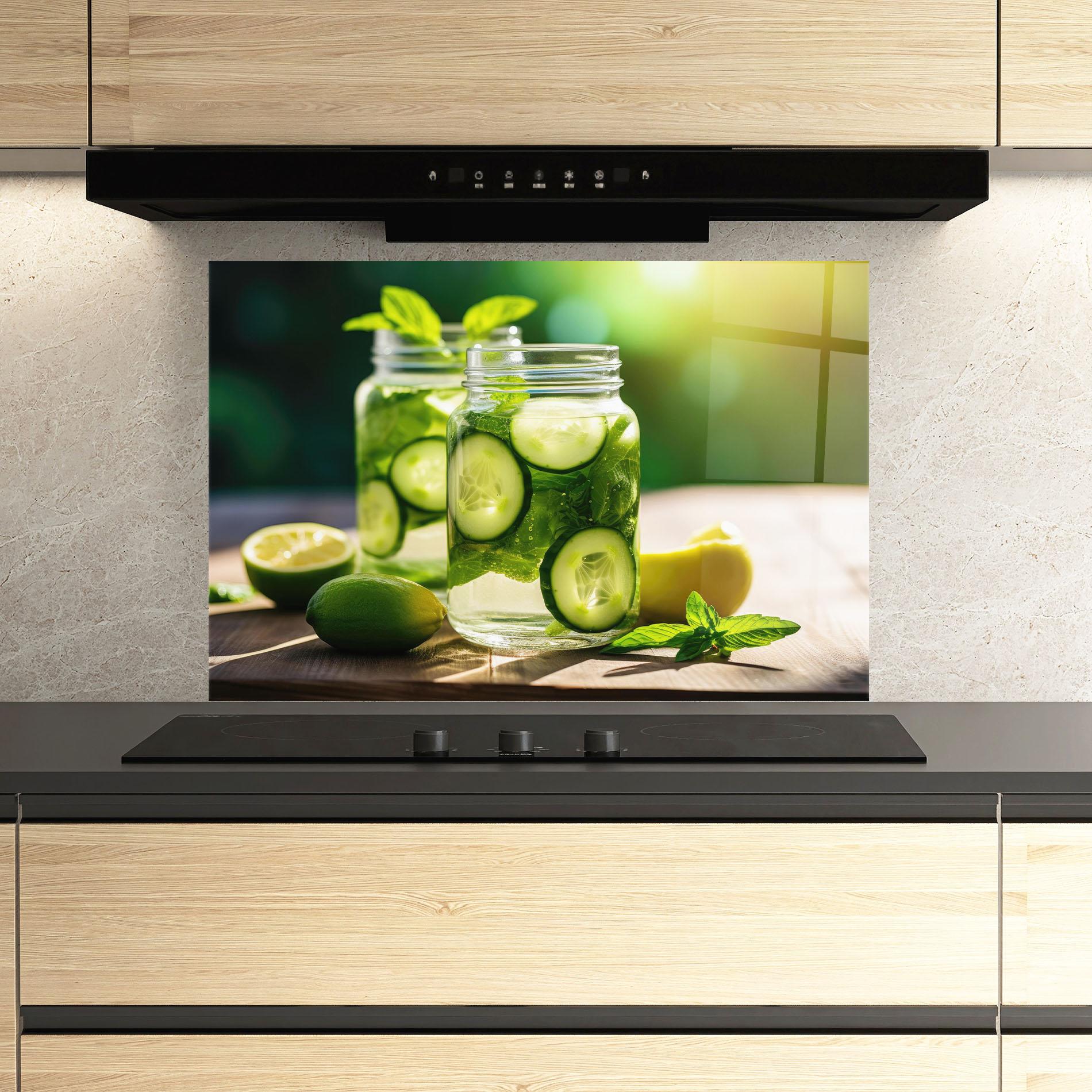 Стъклен панел за кухня Cold Drink Cucumber mockup 3