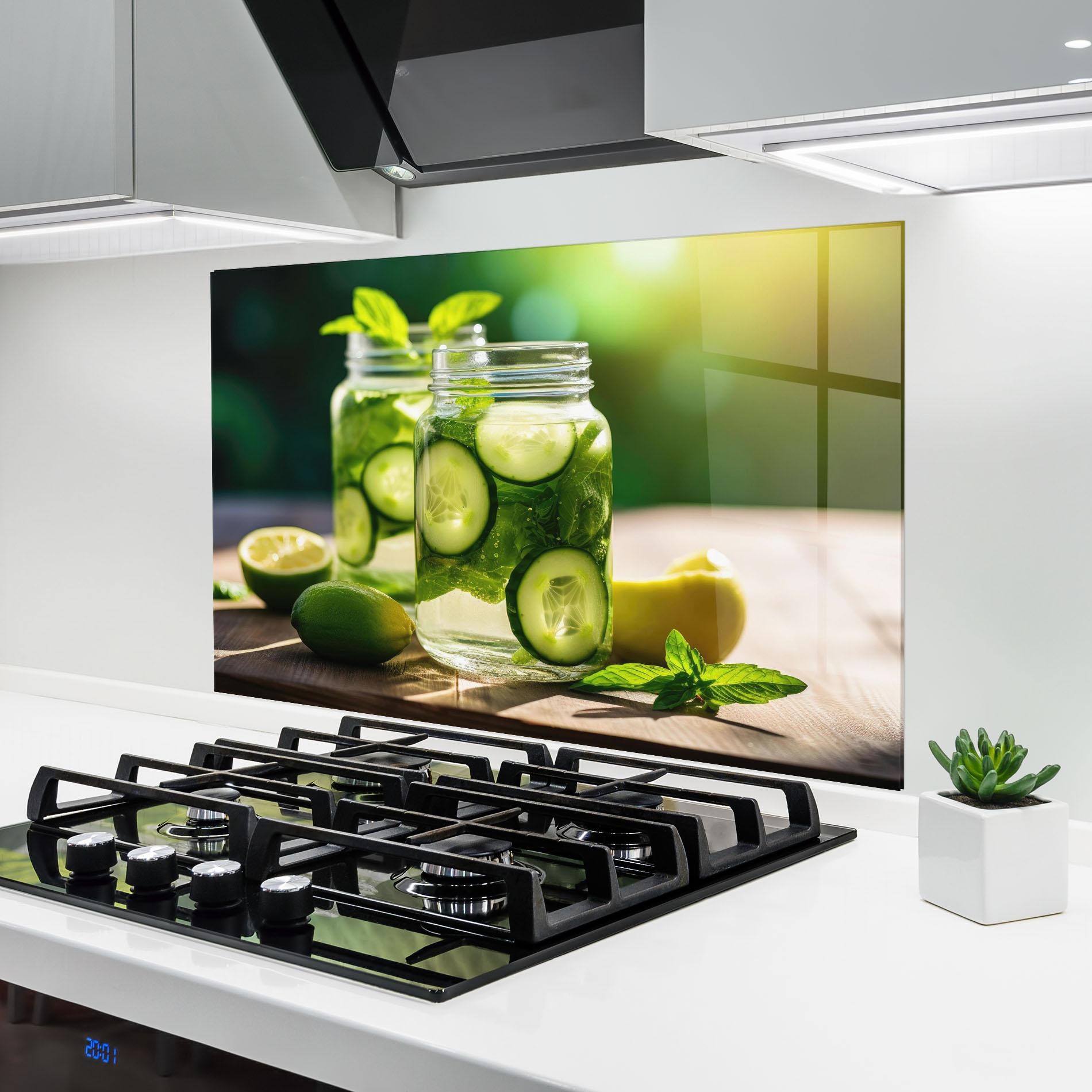 Стъклен панел за кухня Cold Drink Cucumber mockup 6