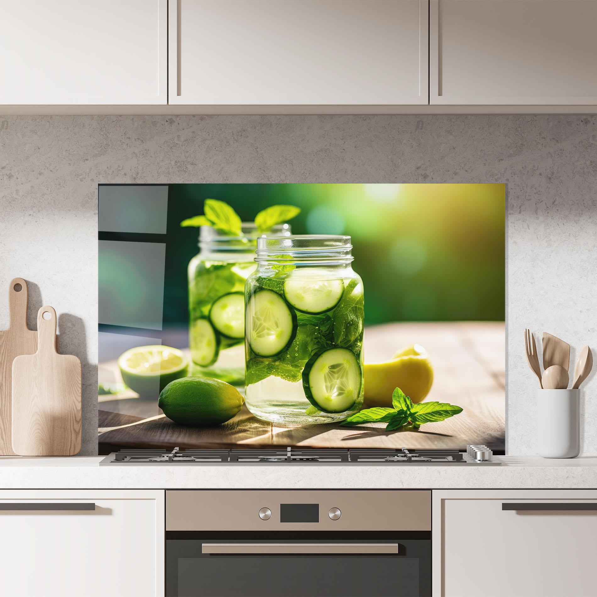 Стъклен панел за кухня Cold Drink Cucumber mockup 7