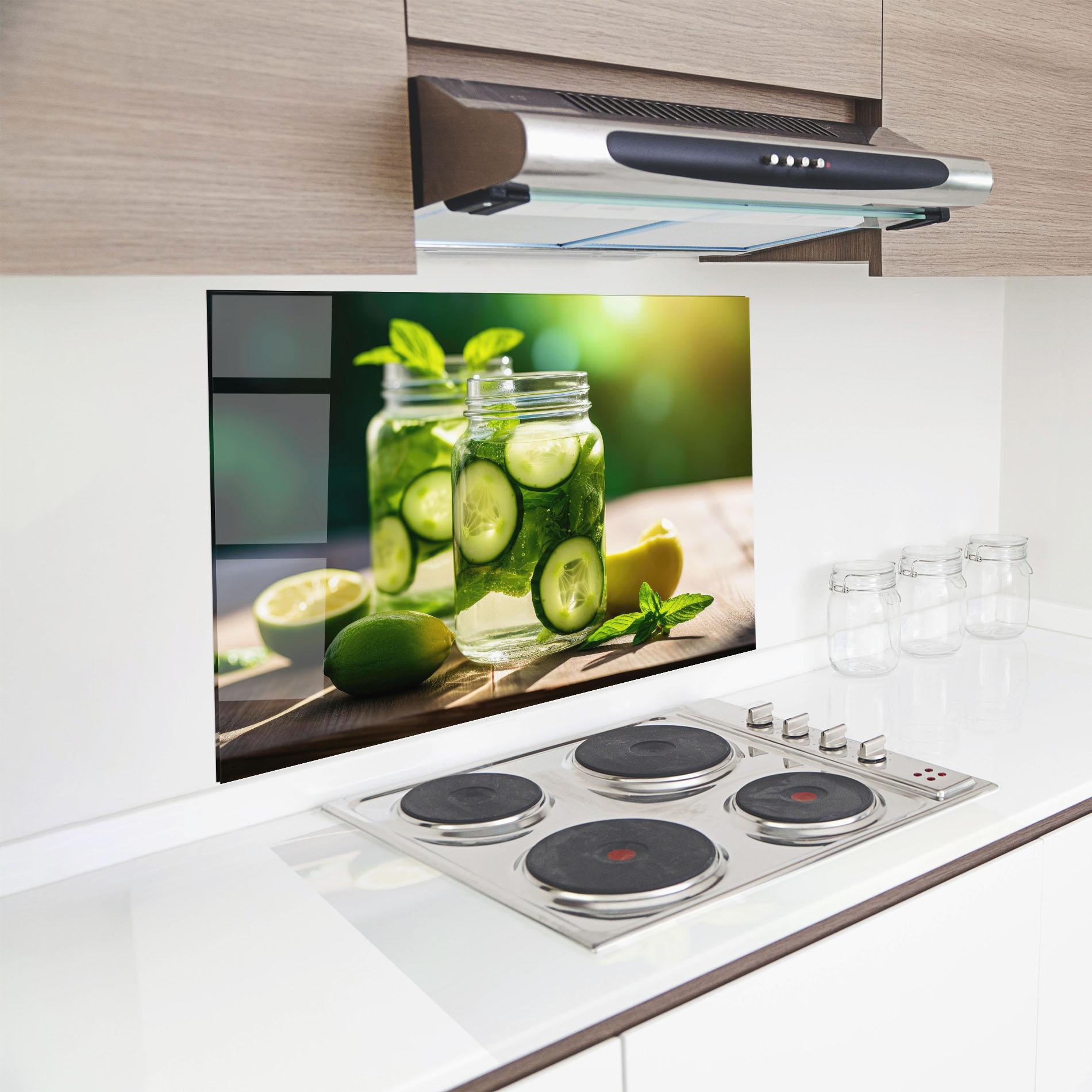 Стъклен панел за кухня Cold Drink Cucumber mockup 8