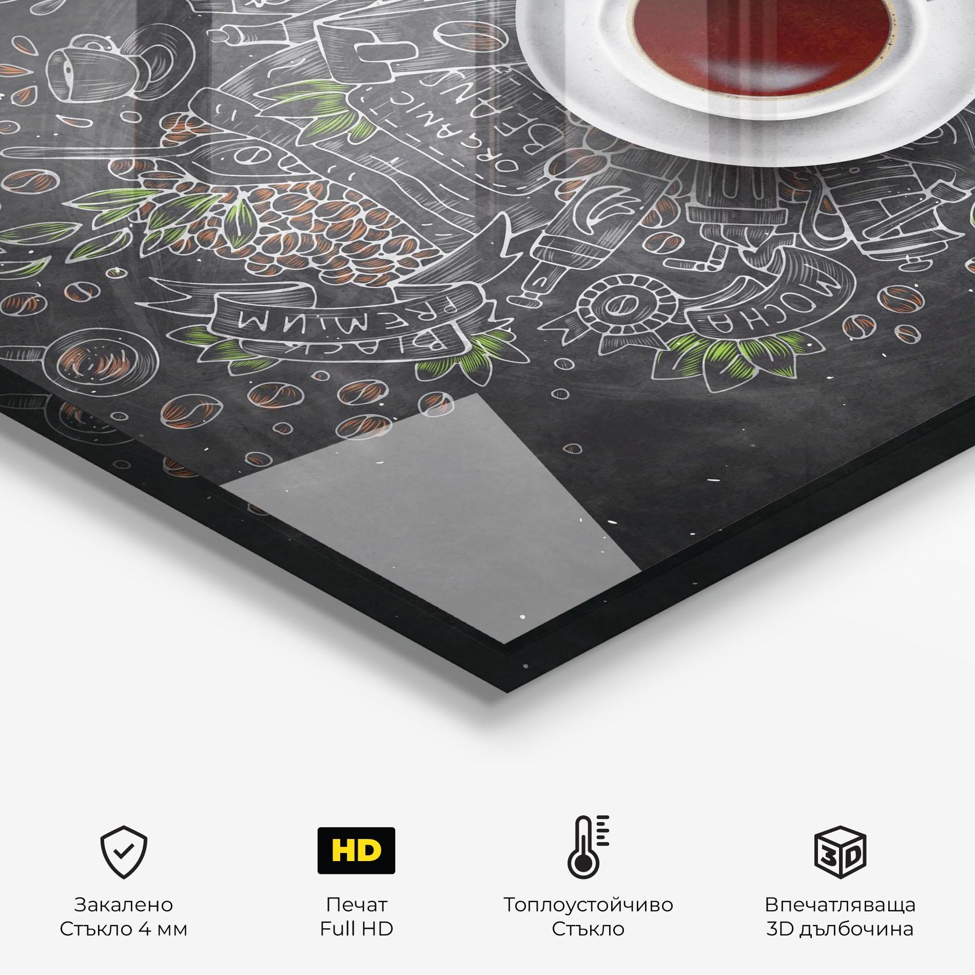 Стъклен панел за кухня Black Board Coffee mockup 2