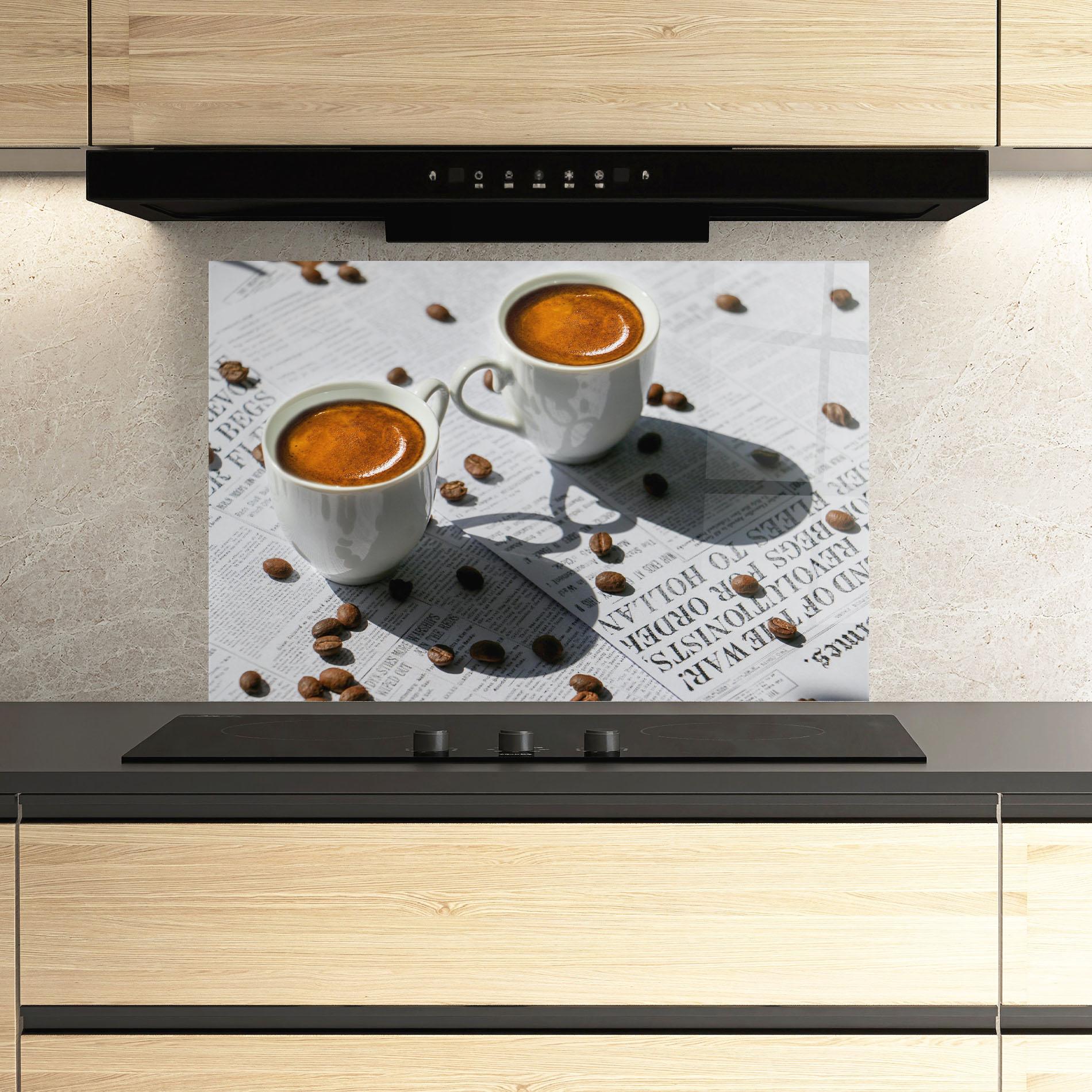 Стъклен панел за кухня Newspaper Coffee mockup 3