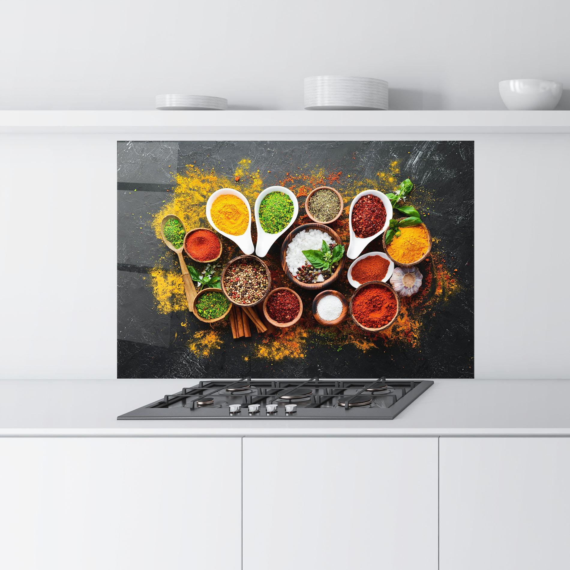 Стъклен панел за кухня Colorful Herbs Spices mockup 9