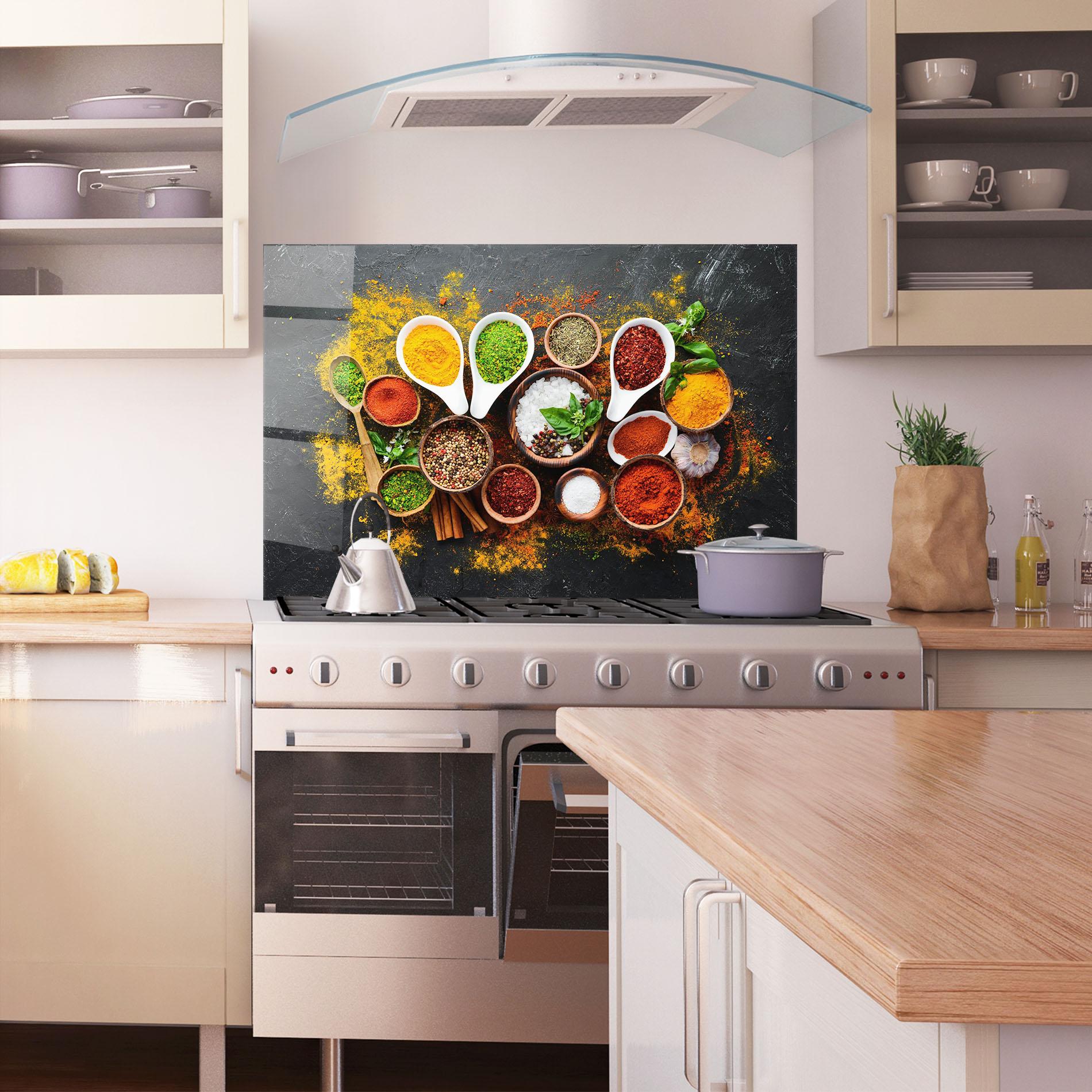 Стъклен панел за кухня Colorful Herbs Spices mockup 1