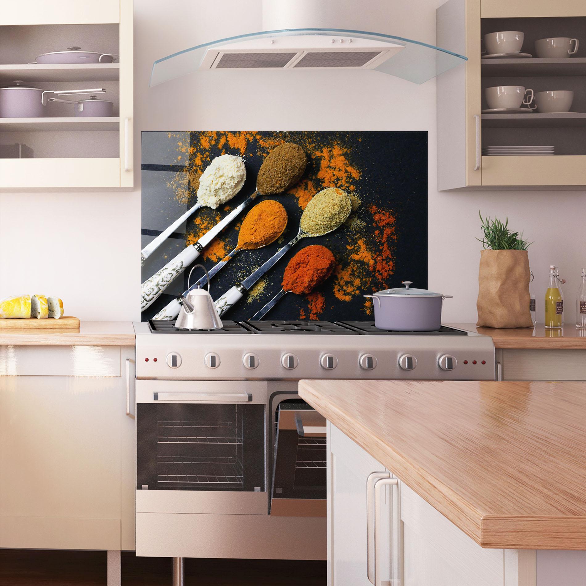 Стъклен панел за кухня Spoons With Spices mockup 1