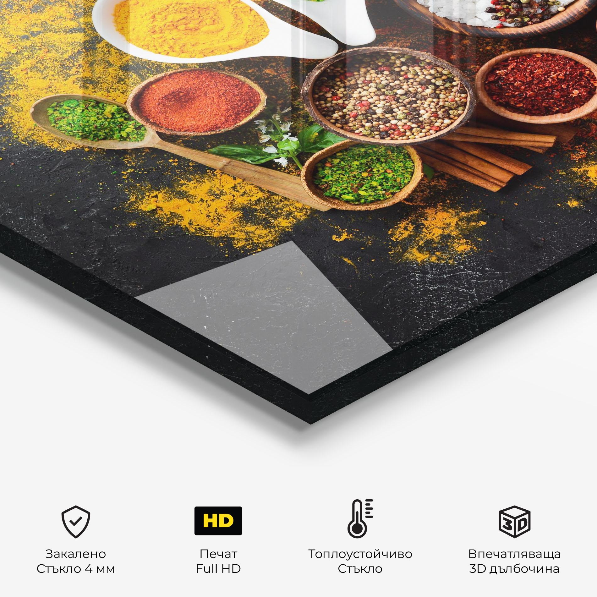 Стъклен панел за кухня Colorful Herbs Spices mockup 2