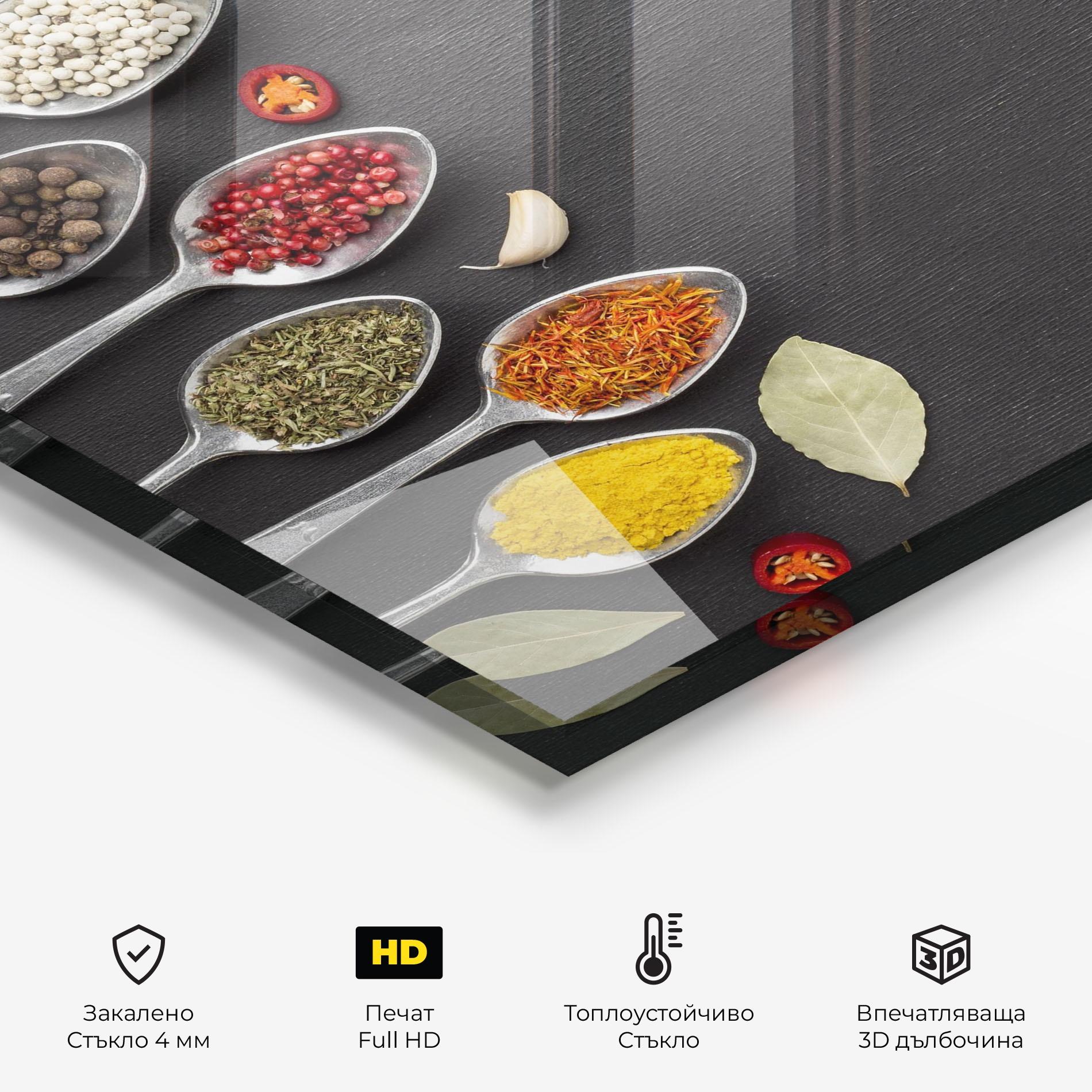 Стъклен панел за кухня Condiments Spoons mockup 2