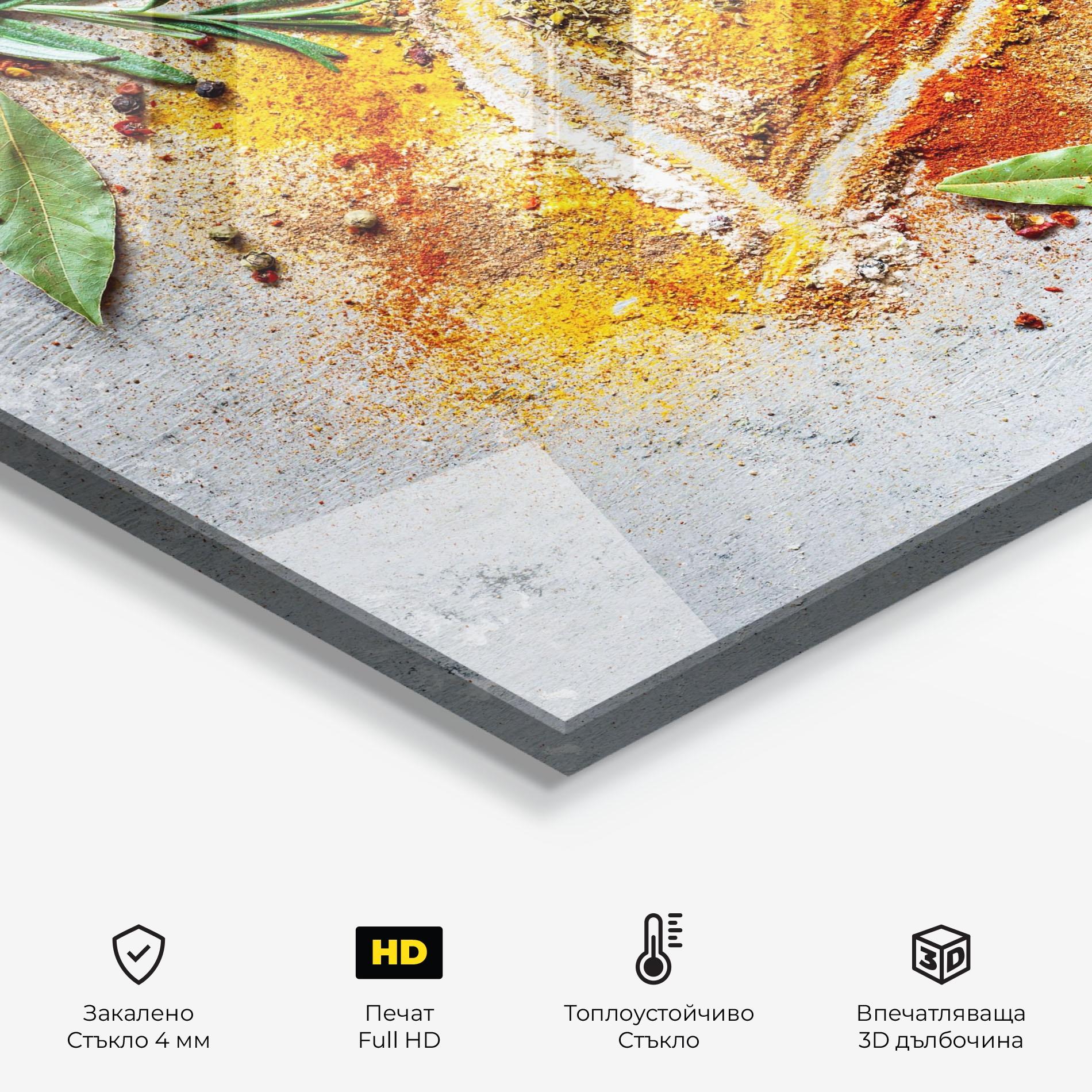 Стъклен панел за кухня Heart Spice Powders mockup 2