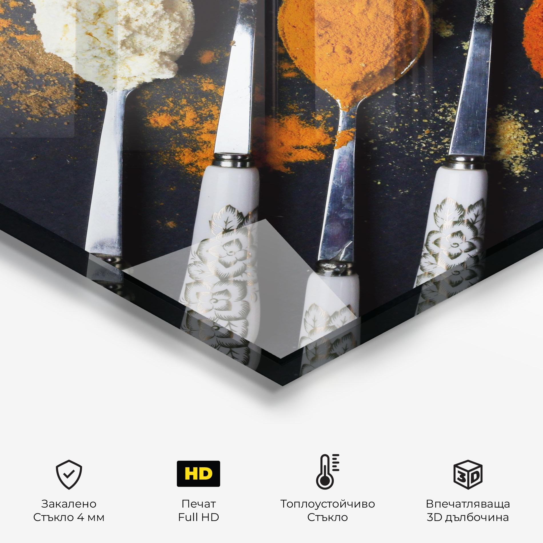 Стъклен панел за кухня Spoons With Spices mockup 2