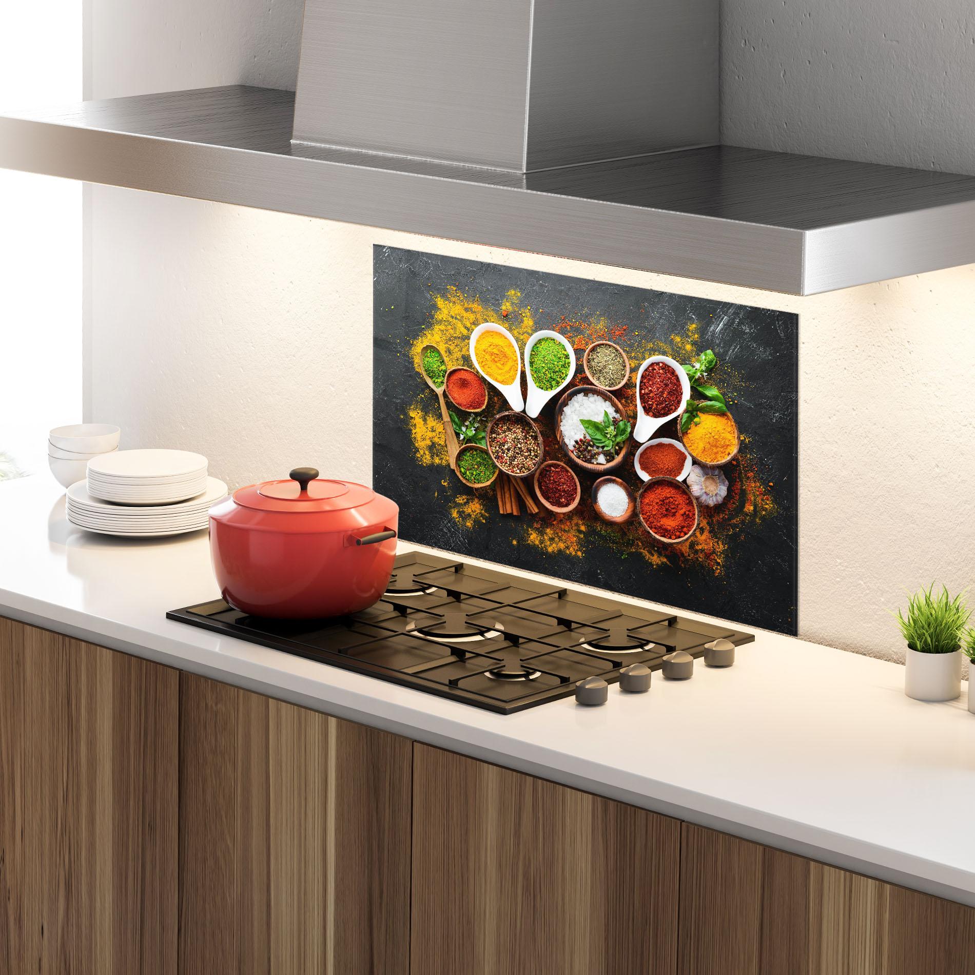 Стъклен панел за кухня Colorful Herbs Spices mockup 4