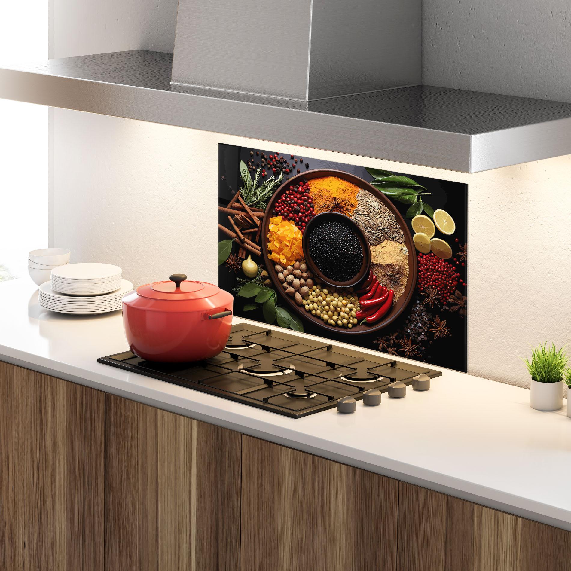 Стъклен панел за кухня Spices Plate mockup 4