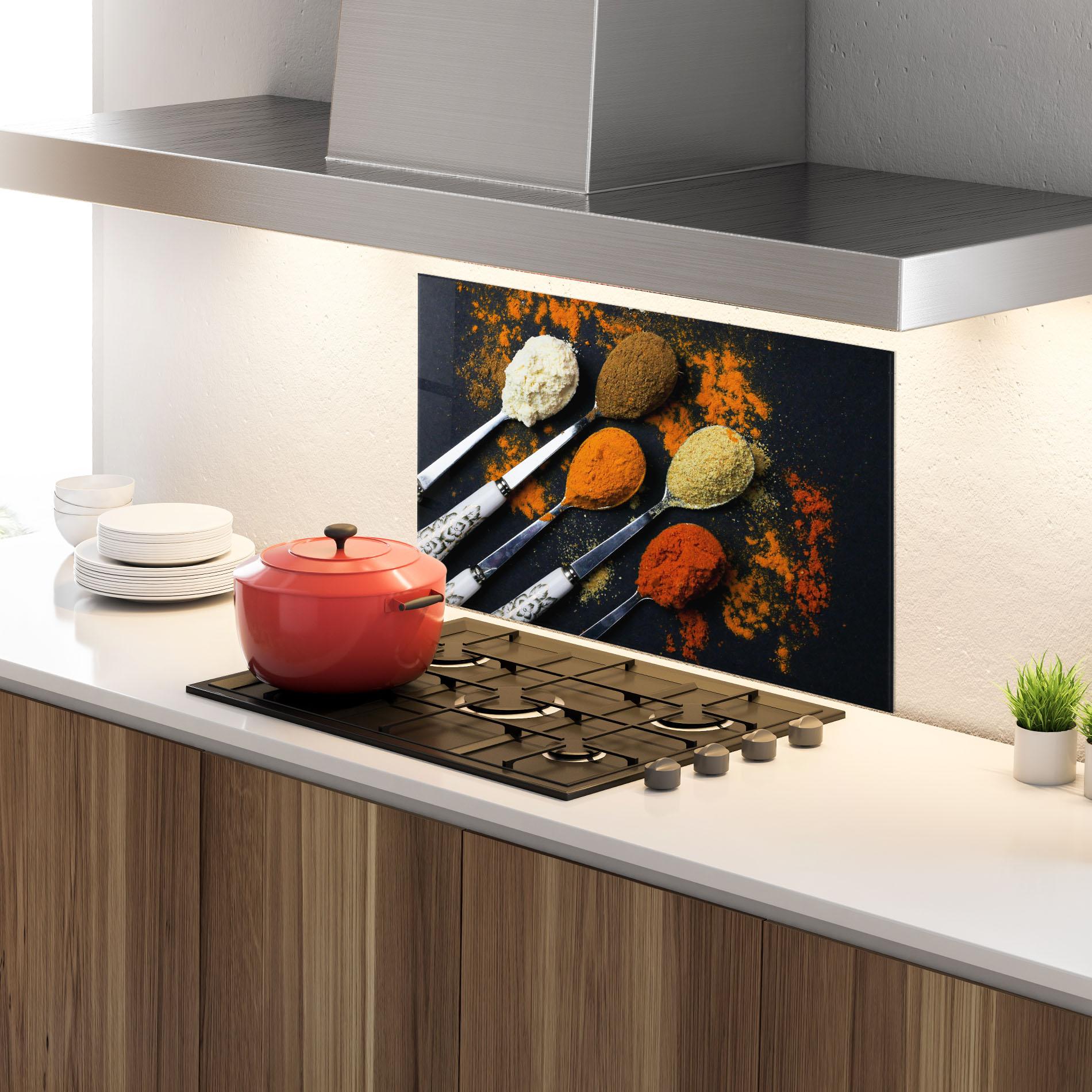 Стъклен панел за кухня Spoons With Spices mockup 4