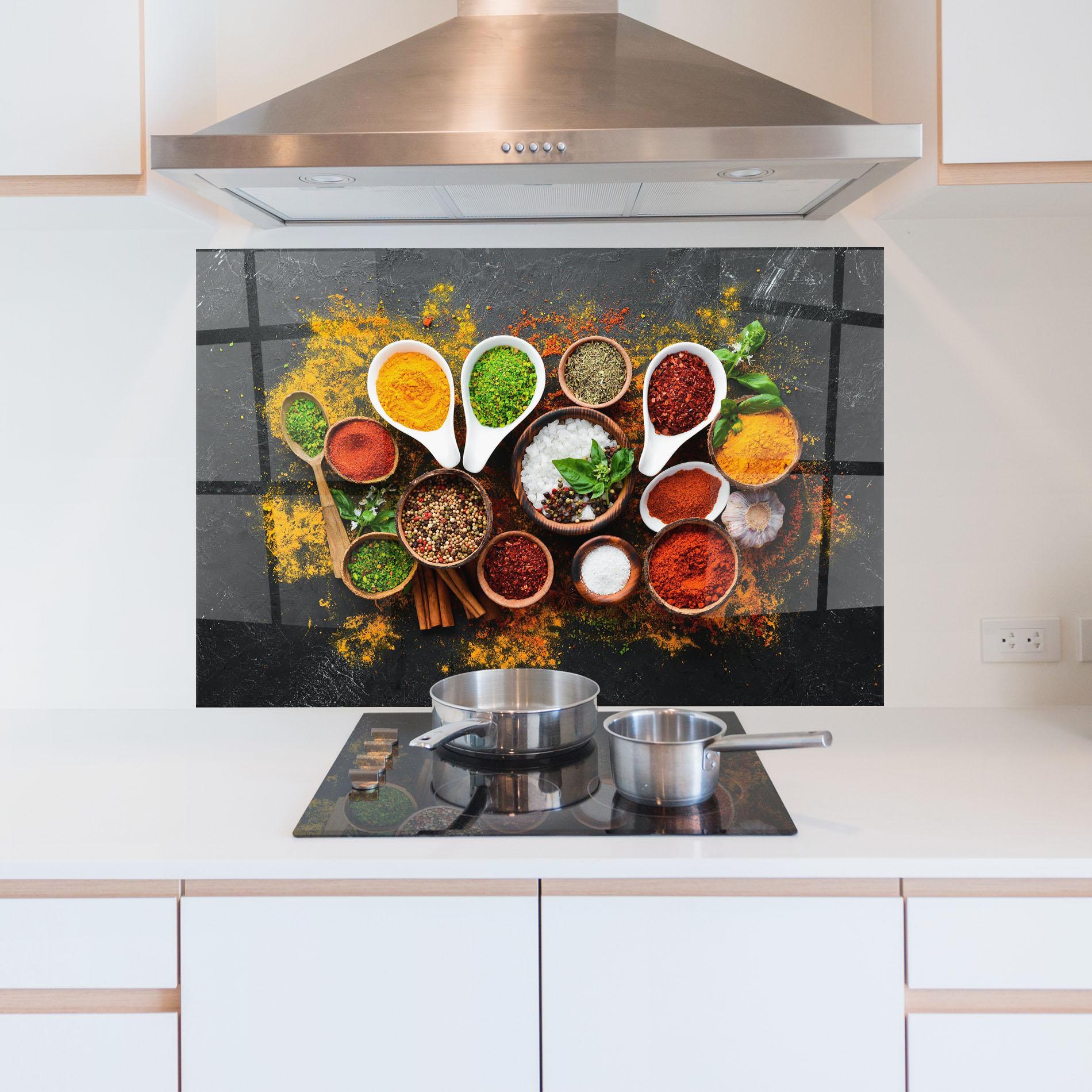 Стъклен панел за кухня Colorful Herbs Spices mockup 5