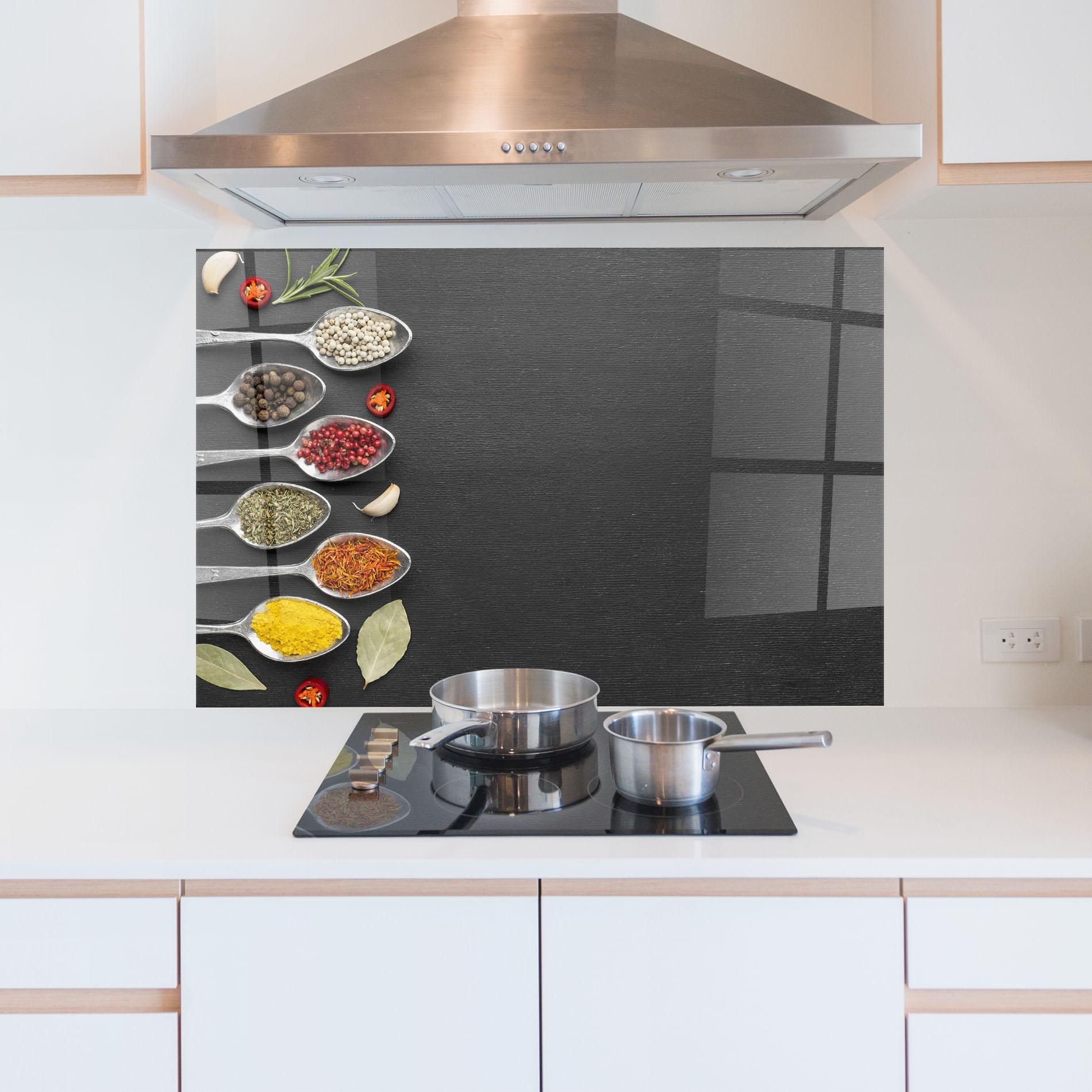 Стъклен панел за кухня Condiments Spoons mockup 5