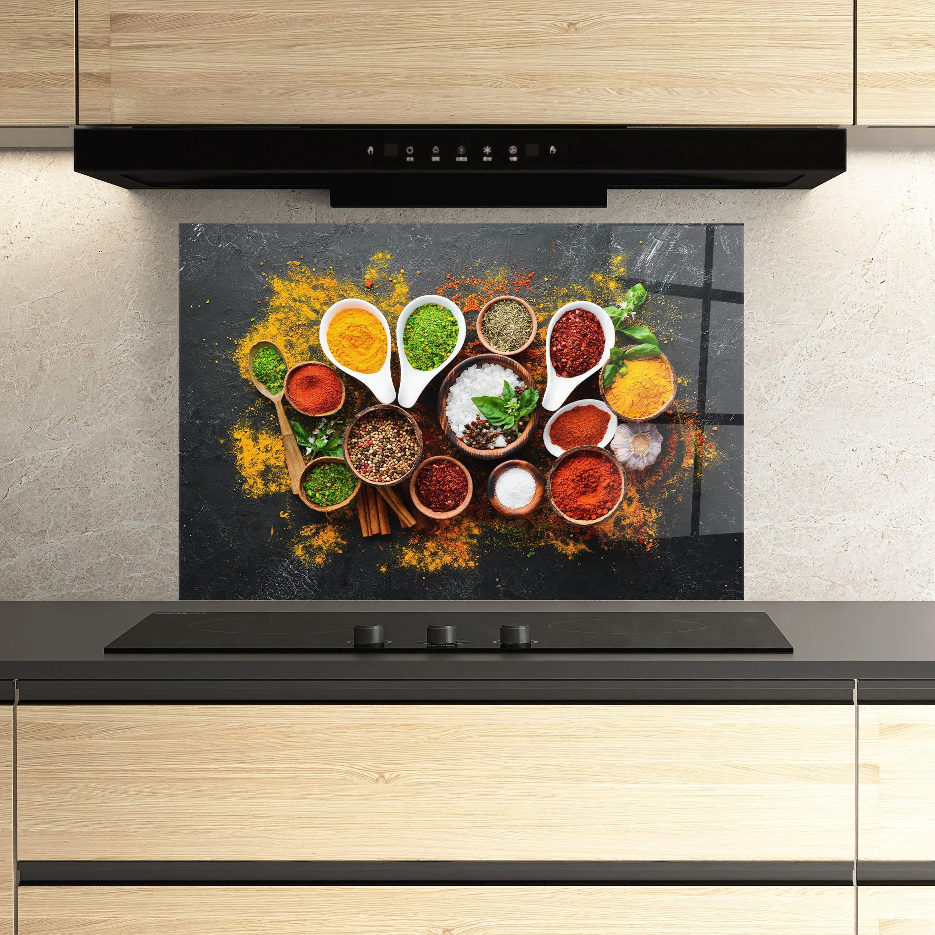 Стъклен панел за кухня Colorful Herbs Spices mockup 3