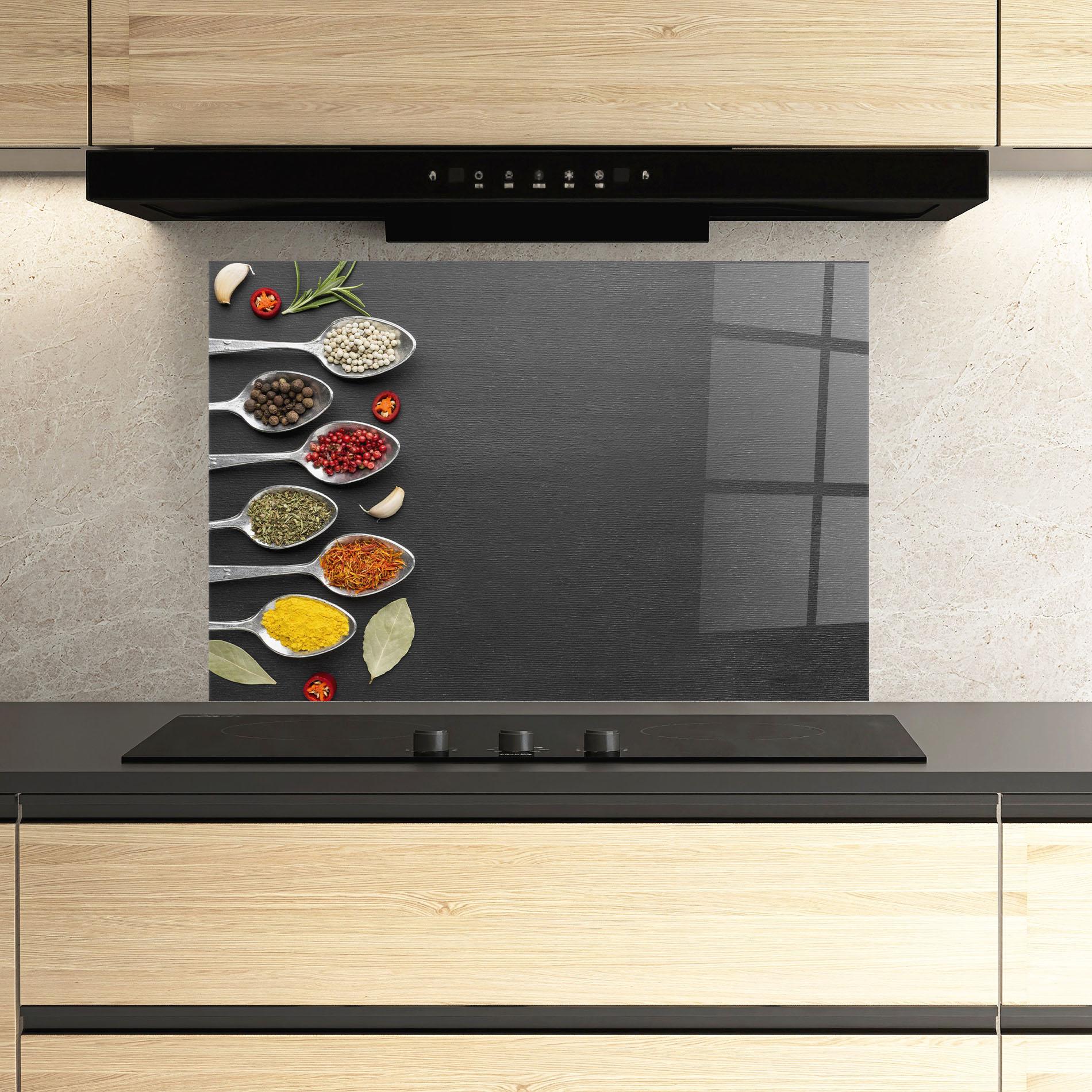 Стъклен панел за кухня Condiments Spoons mockup 3