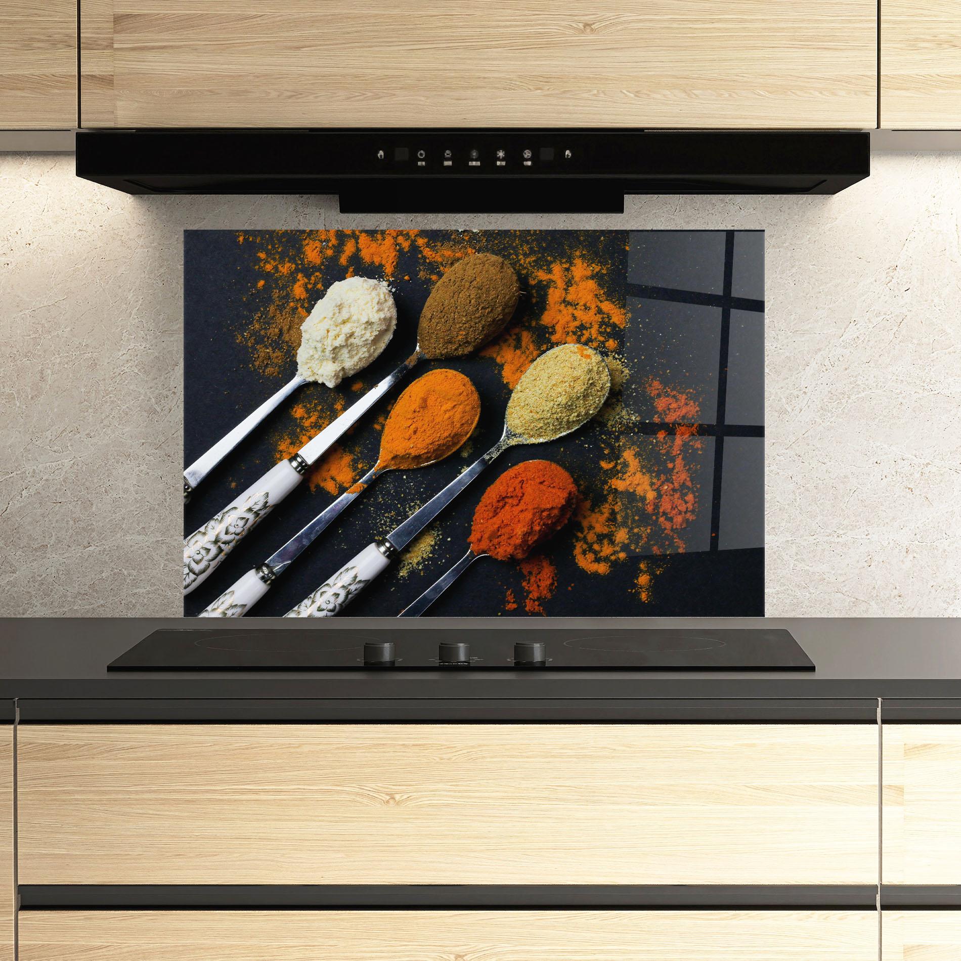 Стъклен панел за кухня Spoons With Spices mockup 3