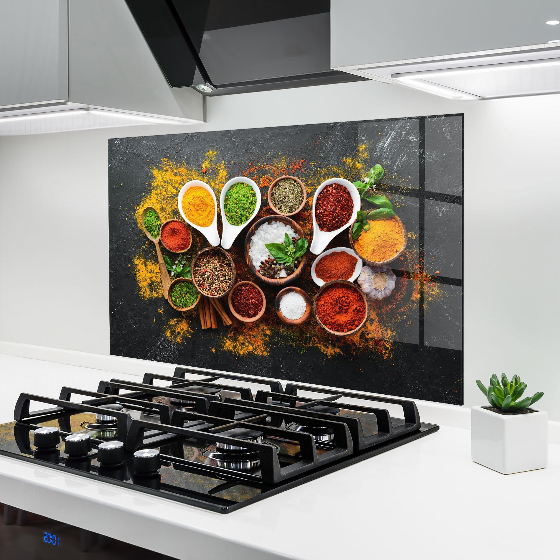 Стъклен панел за кухня Colorful Herbs Spices mockup 6