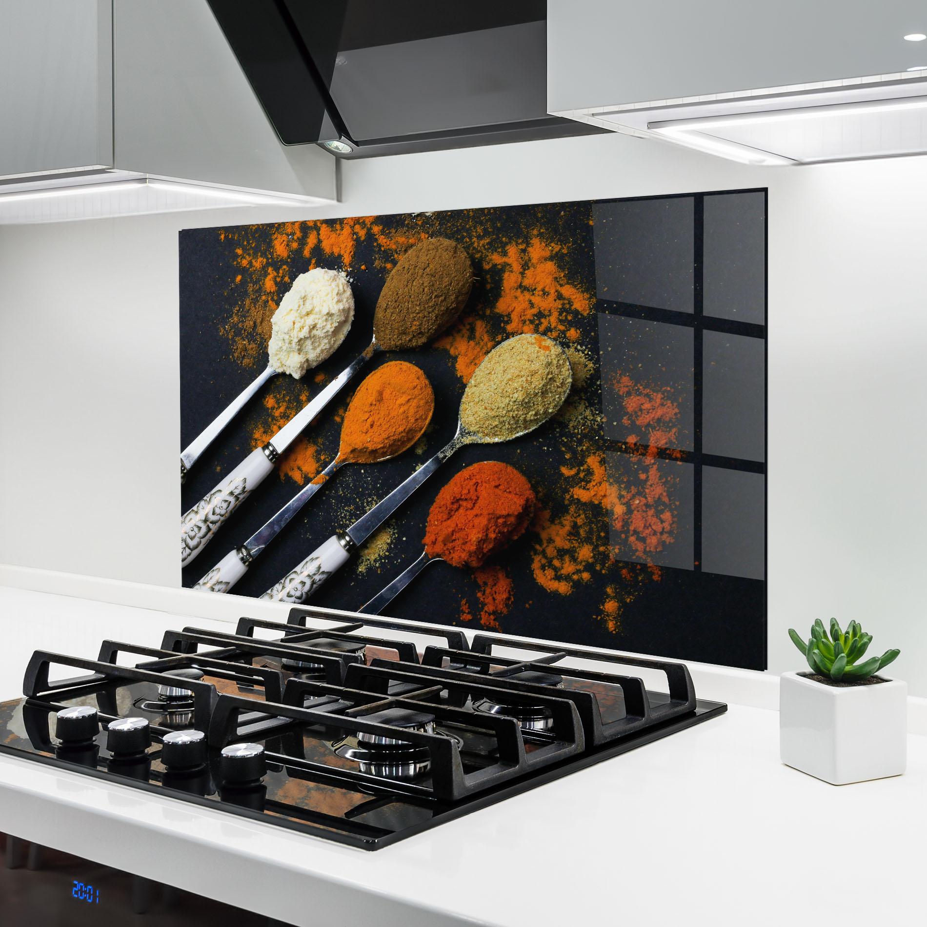 Стъклен панел за кухня Spoons With Spices mockup 6