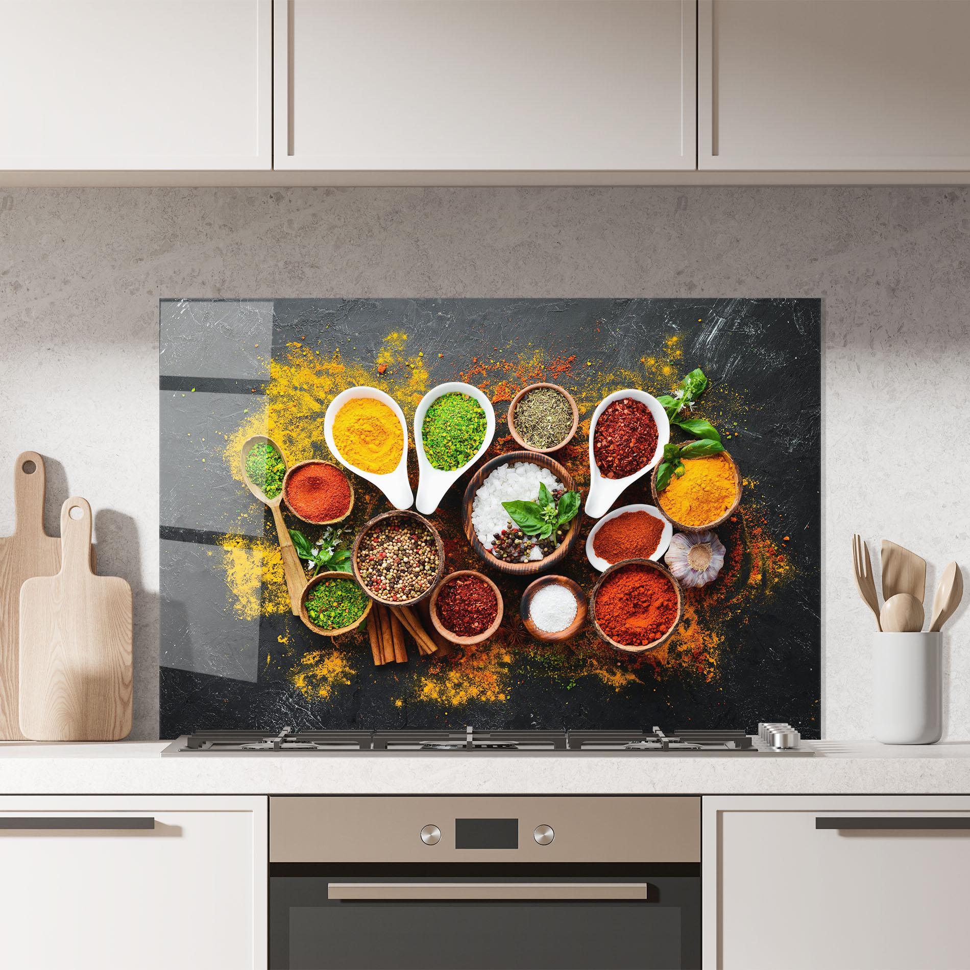 Стъклен панел за кухня Colorful Herbs Spices mockup 7