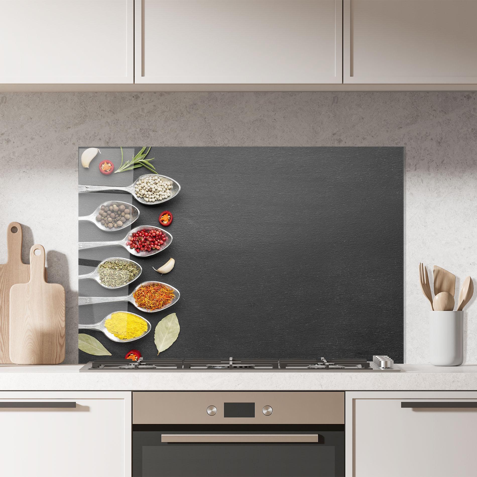 Стъклен панел за кухня Condiments Spoons mockup 7