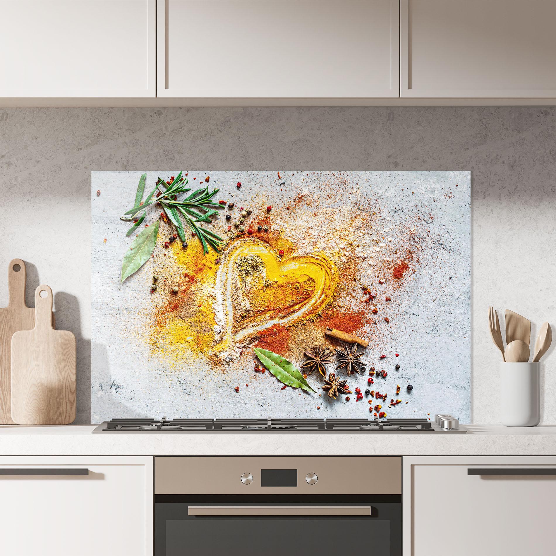 Стъклен панел за кухня Heart Spice Powders mockup 7
