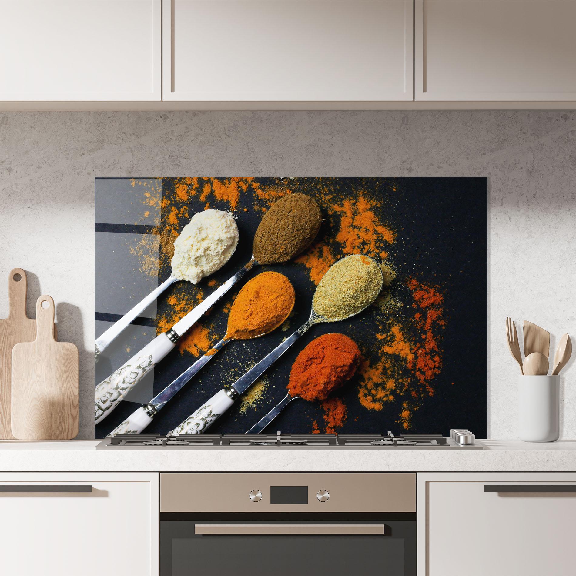 Стъклен панел за кухня Spoons With Spices mockup 7
