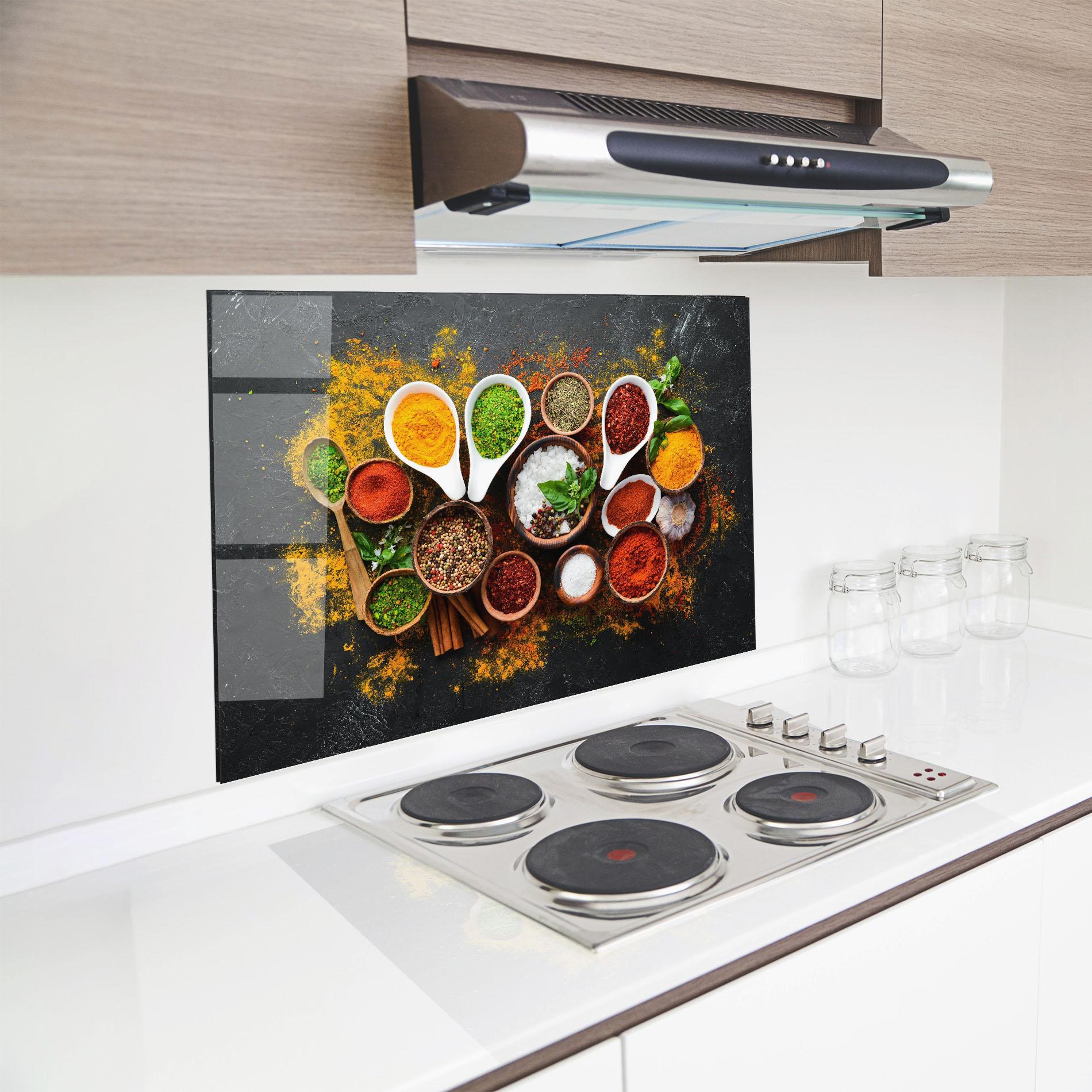Стъклен панел за кухня Colorful Herbs Spices mockup 8