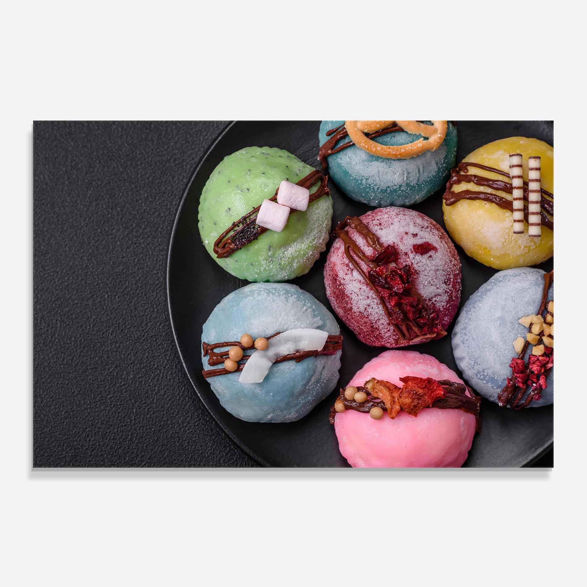 Стъклен панел за кухня Colorful Mochi Desserts mockup 0