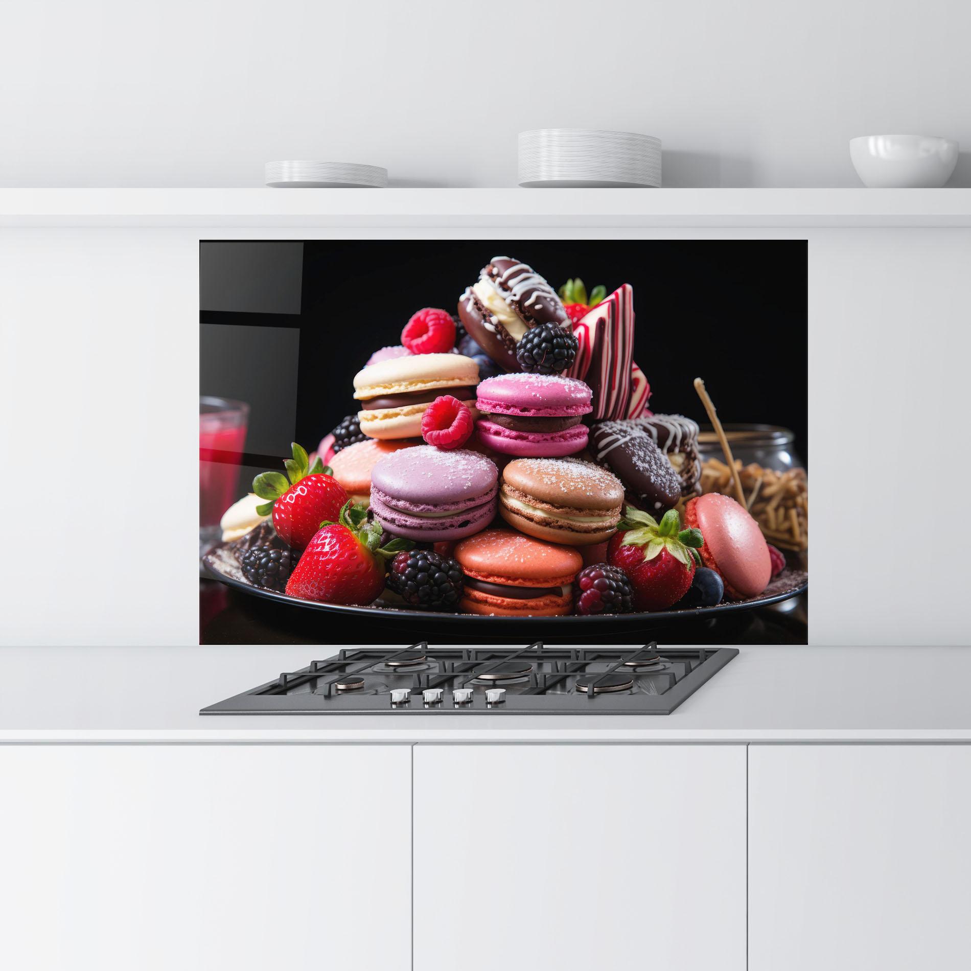 Стъклен панел за кухня Berries Macarons mockup 9