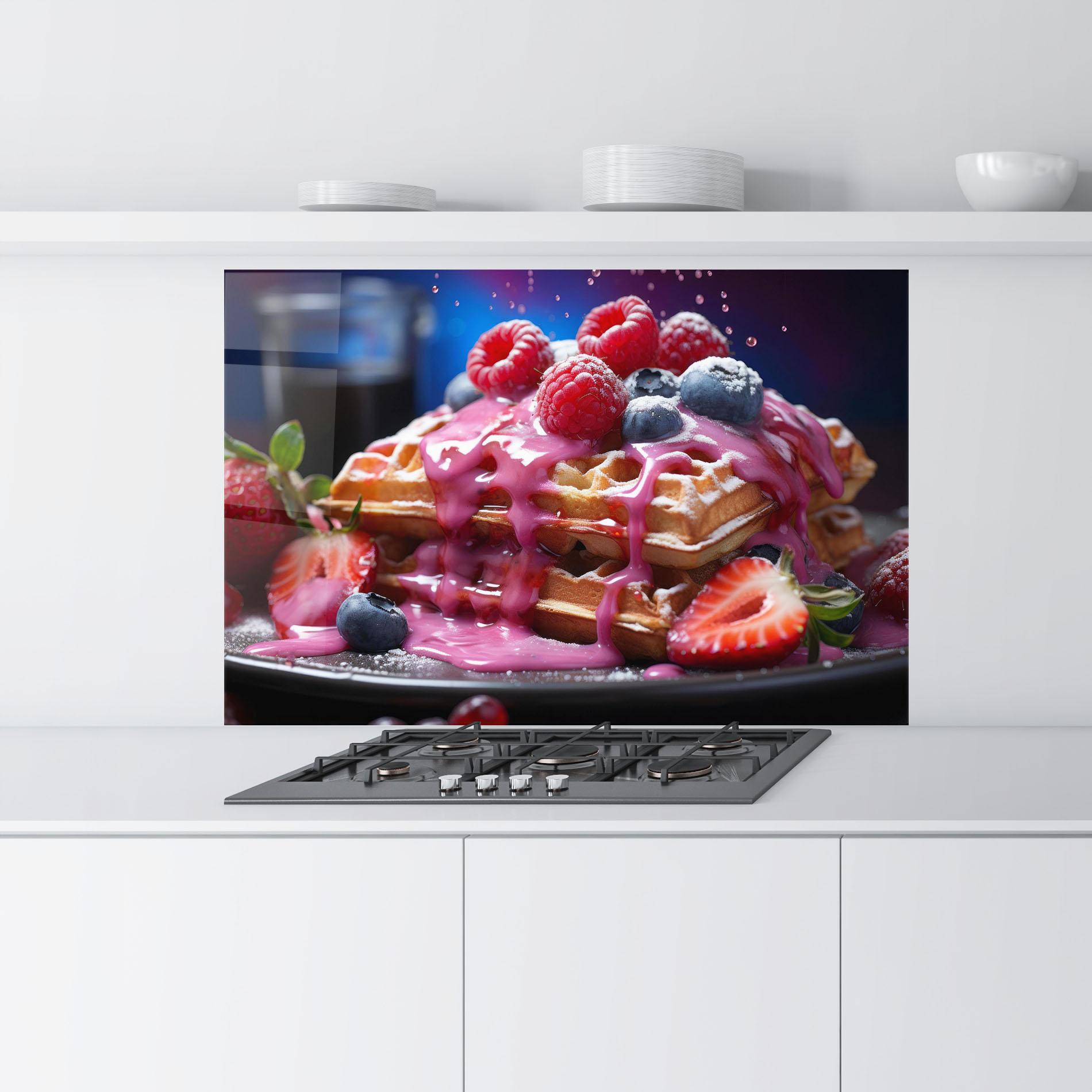 Стъклен панел за кухня Berries Waffles mockup 9