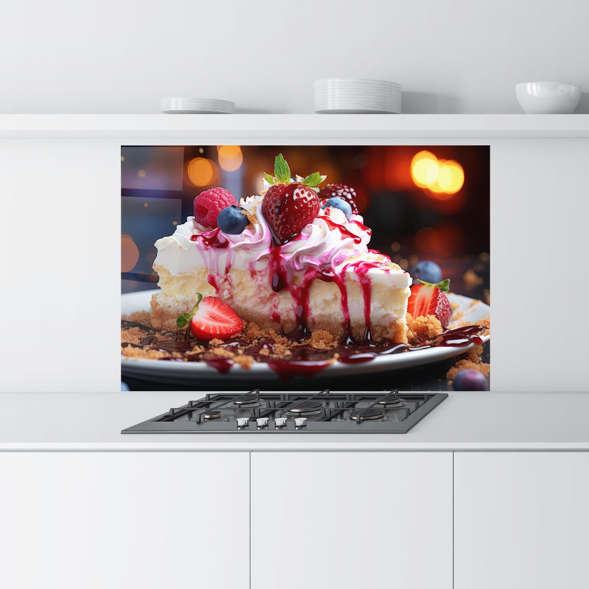 Стъклен панел за кухня Cheesecake Berries mockup 9