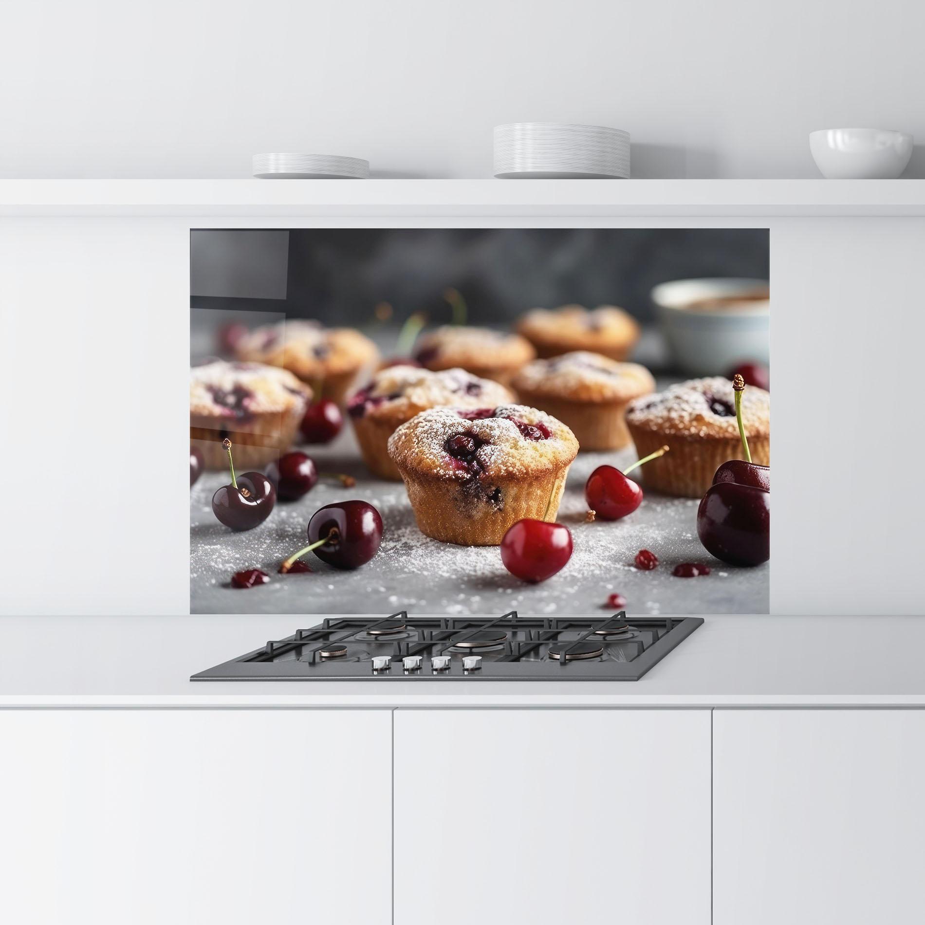 Стъклен панел за кухня Cherries Muffins mockup 9
