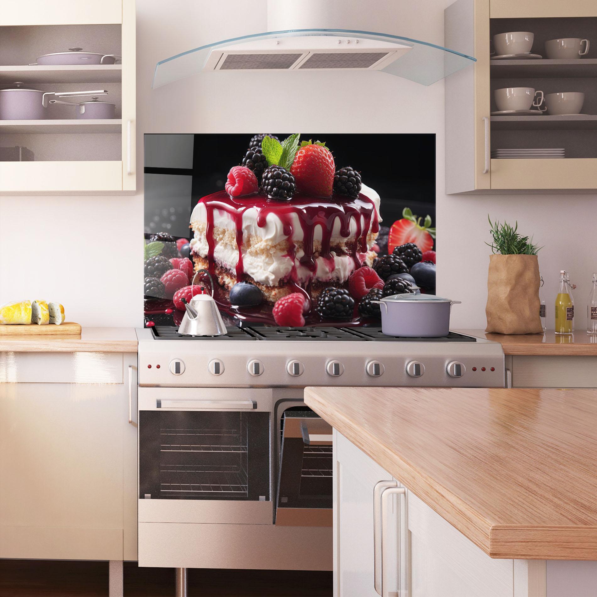 Стъклен панел за кухня Berries Cream Dessert mockup 1