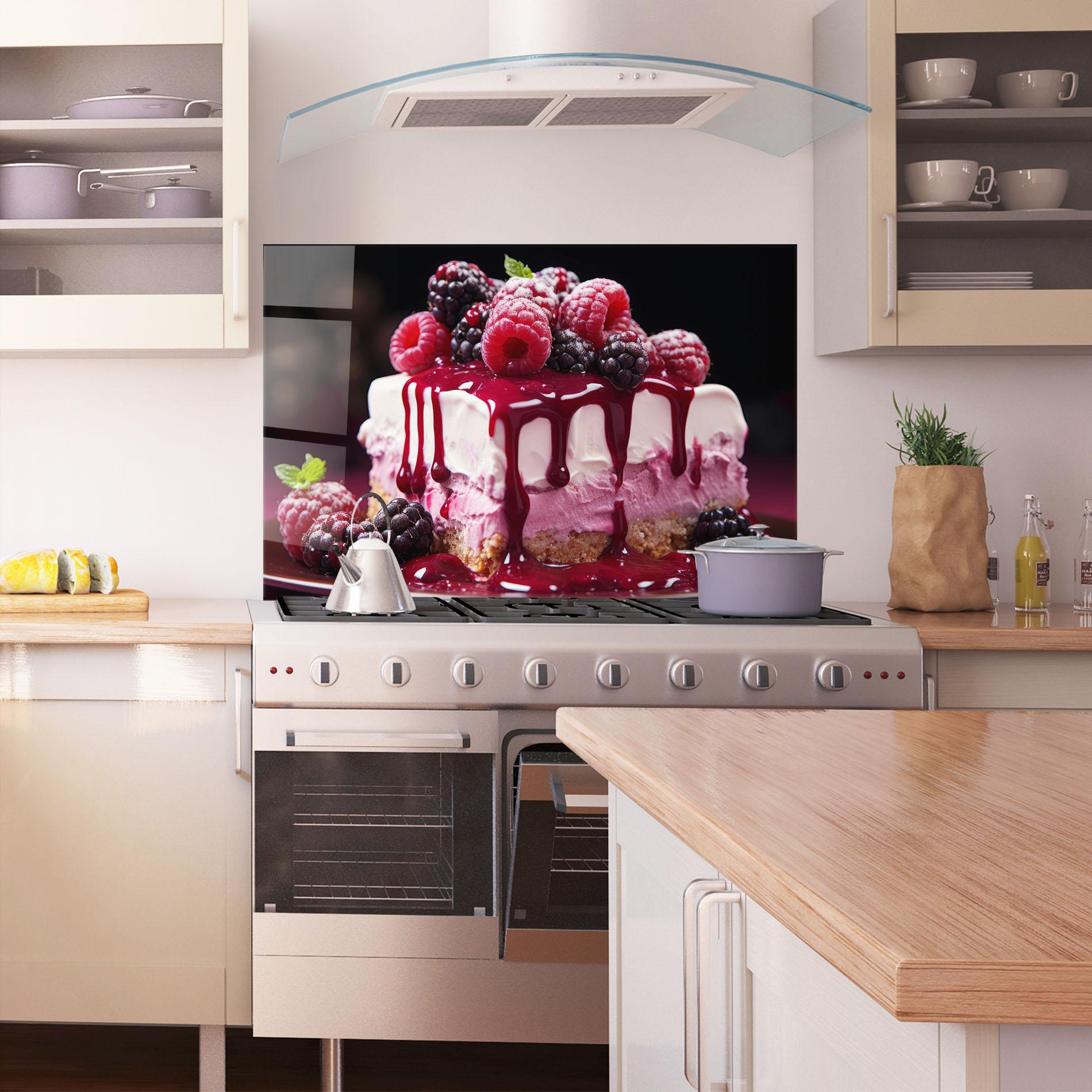 Стъклен панел за кухня Berries Cream mockup 1