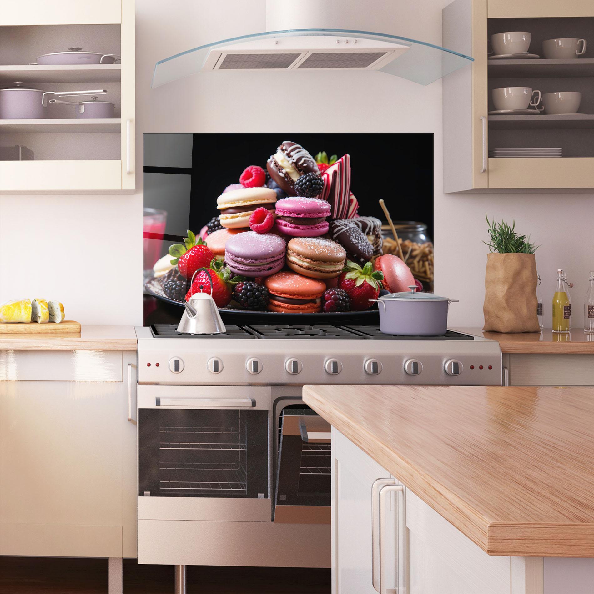 Стъклен панел за кухня Berries Macarons mockup 1