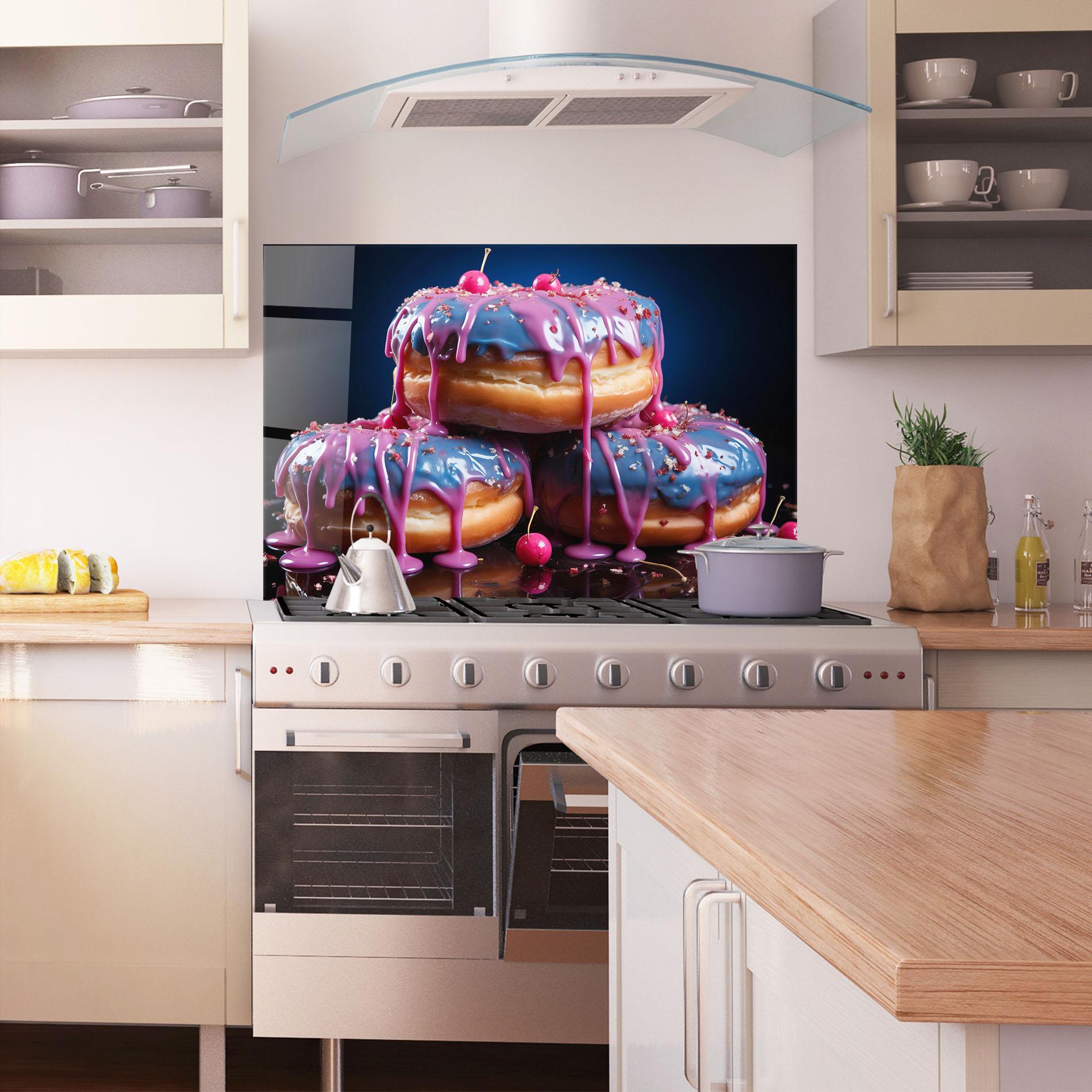 Стъклен панел за кухня Blue Pink Donuts mockup 1