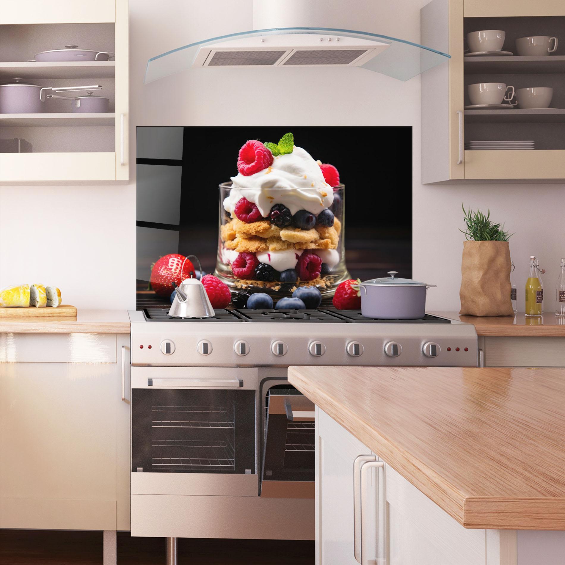 Стъклен панел за кухня Cup Fruit Dessert mockup 1