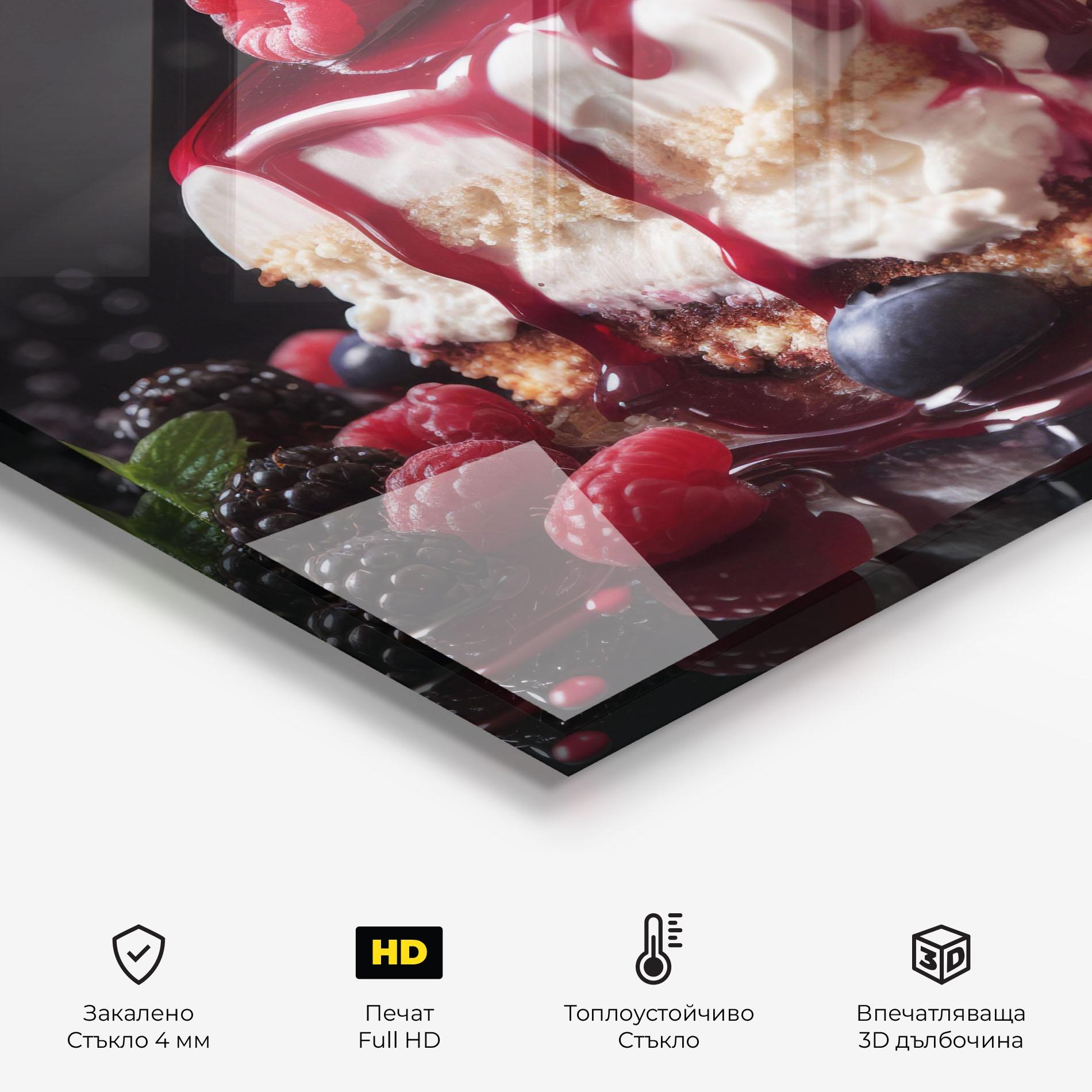 Стъклен панел за кухня Berries Cream Dessert mockup 2