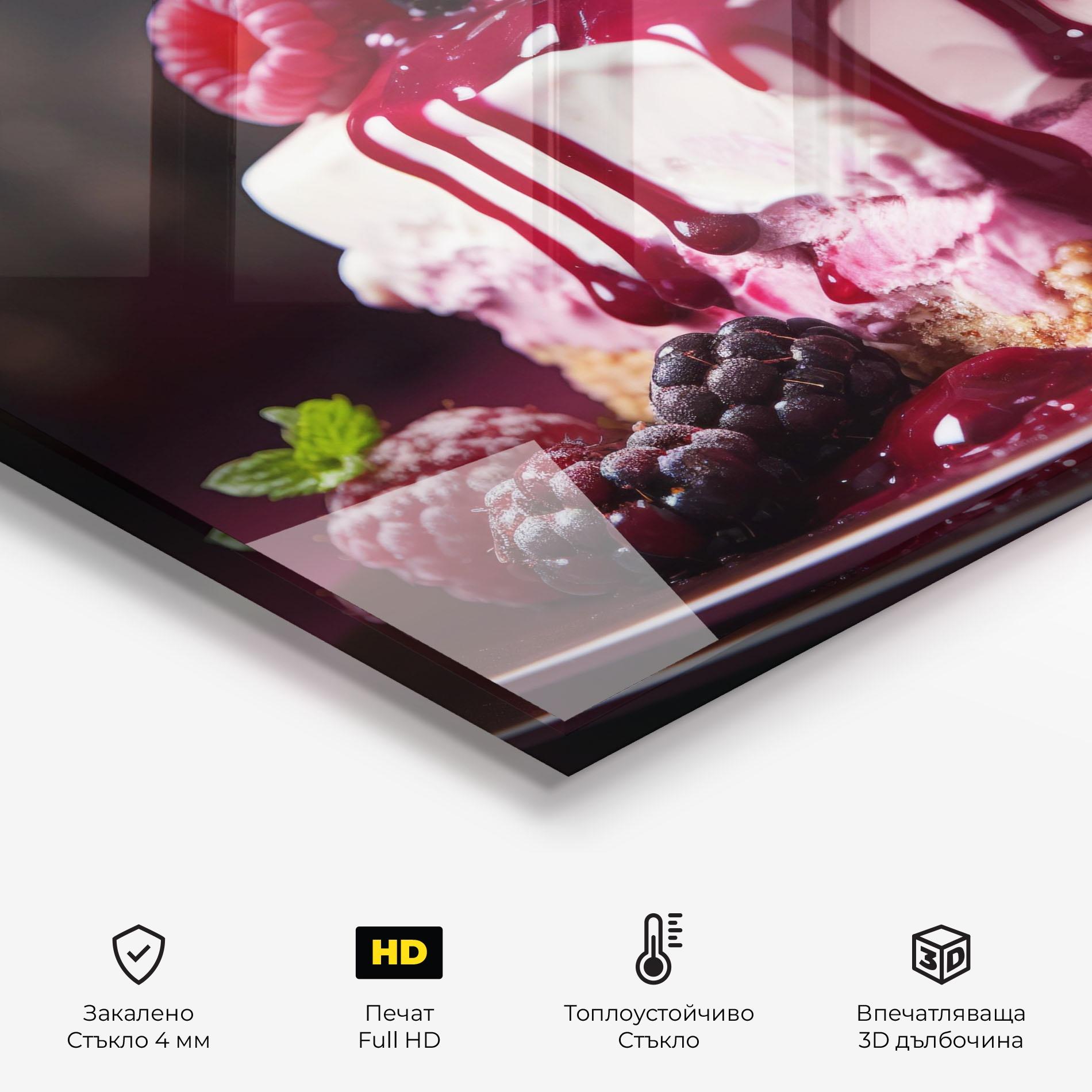 Стъклен панел за кухня Berries Cream mockup 2