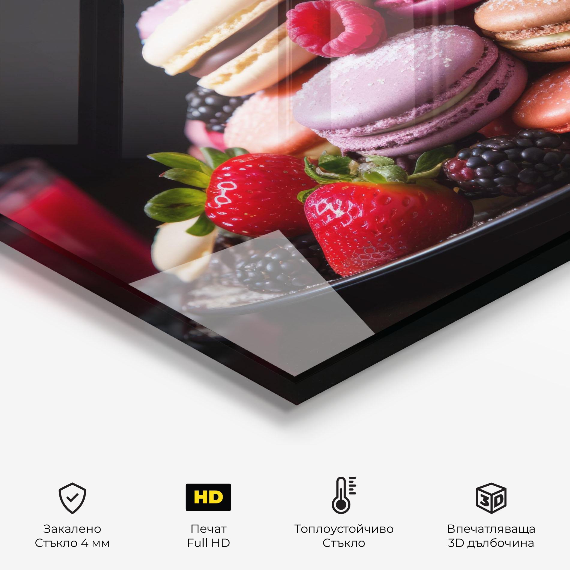 Стъклен панел за кухня Berries Macarons mockup 2