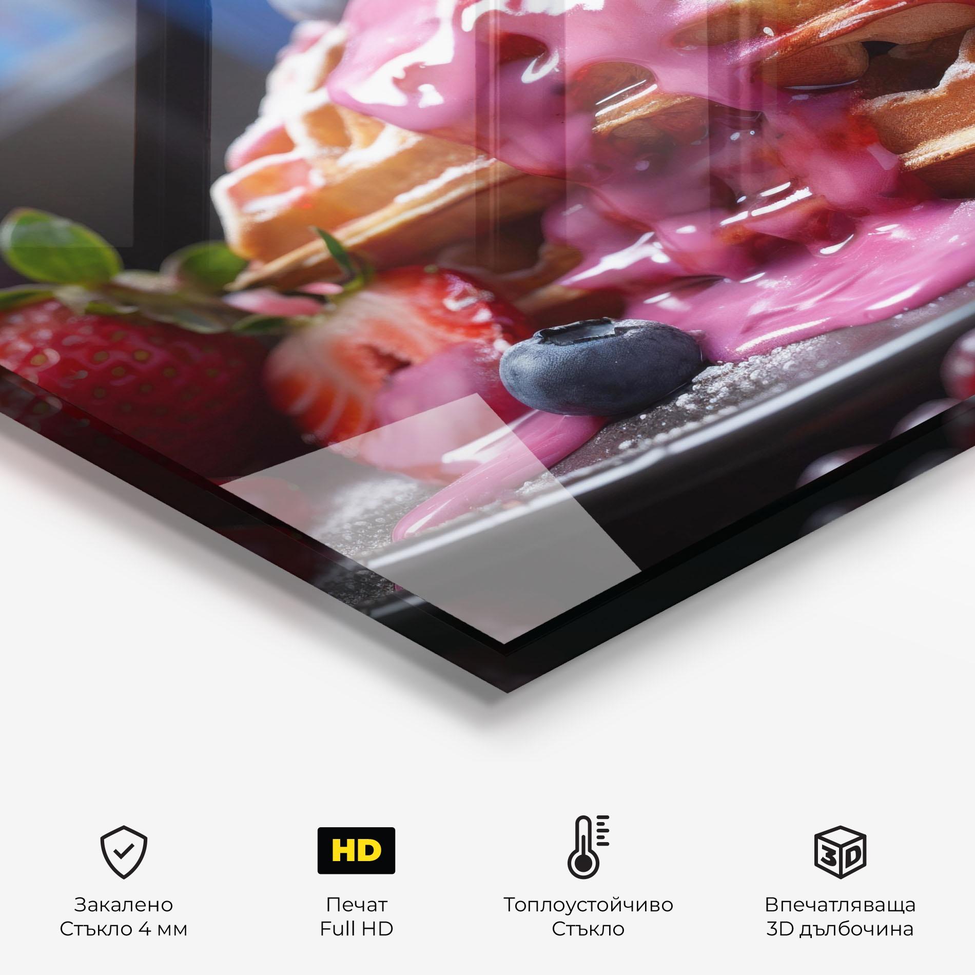 Стъклен панел за кухня Berries Waffles mockup 2