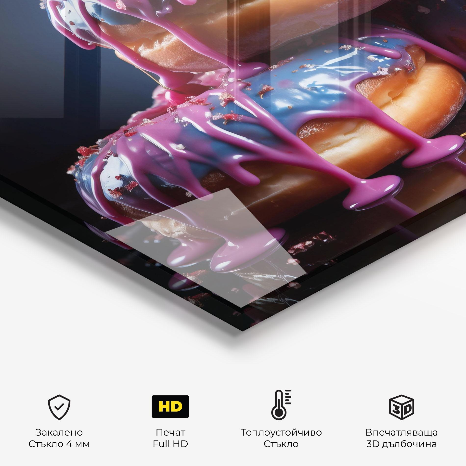 Стъклен панел за кухня Blue Pink Donuts mockup 2