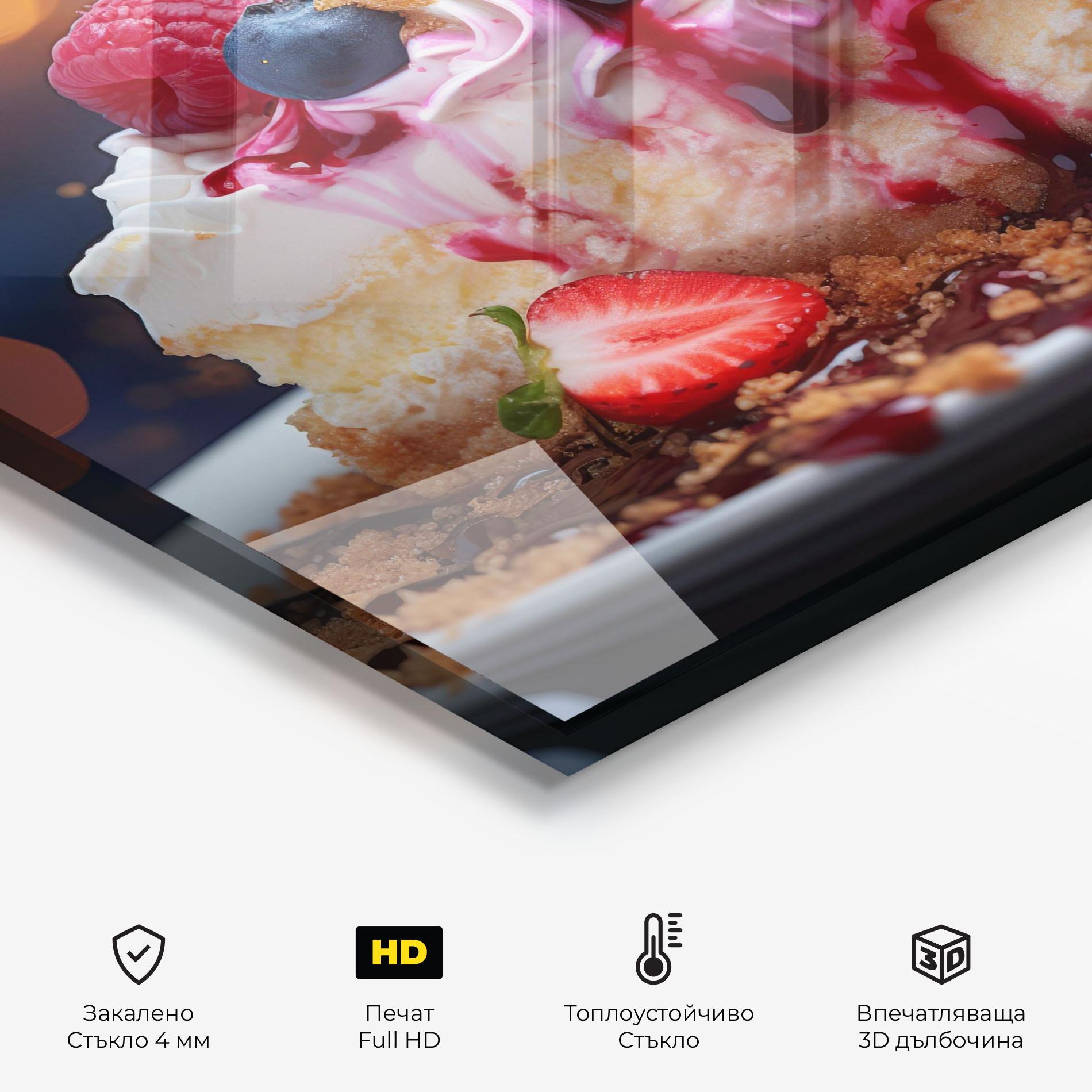 Стъклен панел за кухня Cheesecake Berries mockup 2