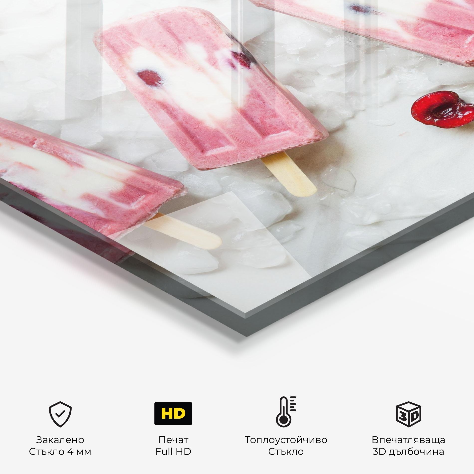 Стъклен панел за кухня Cherry Ice Cream mockup 2